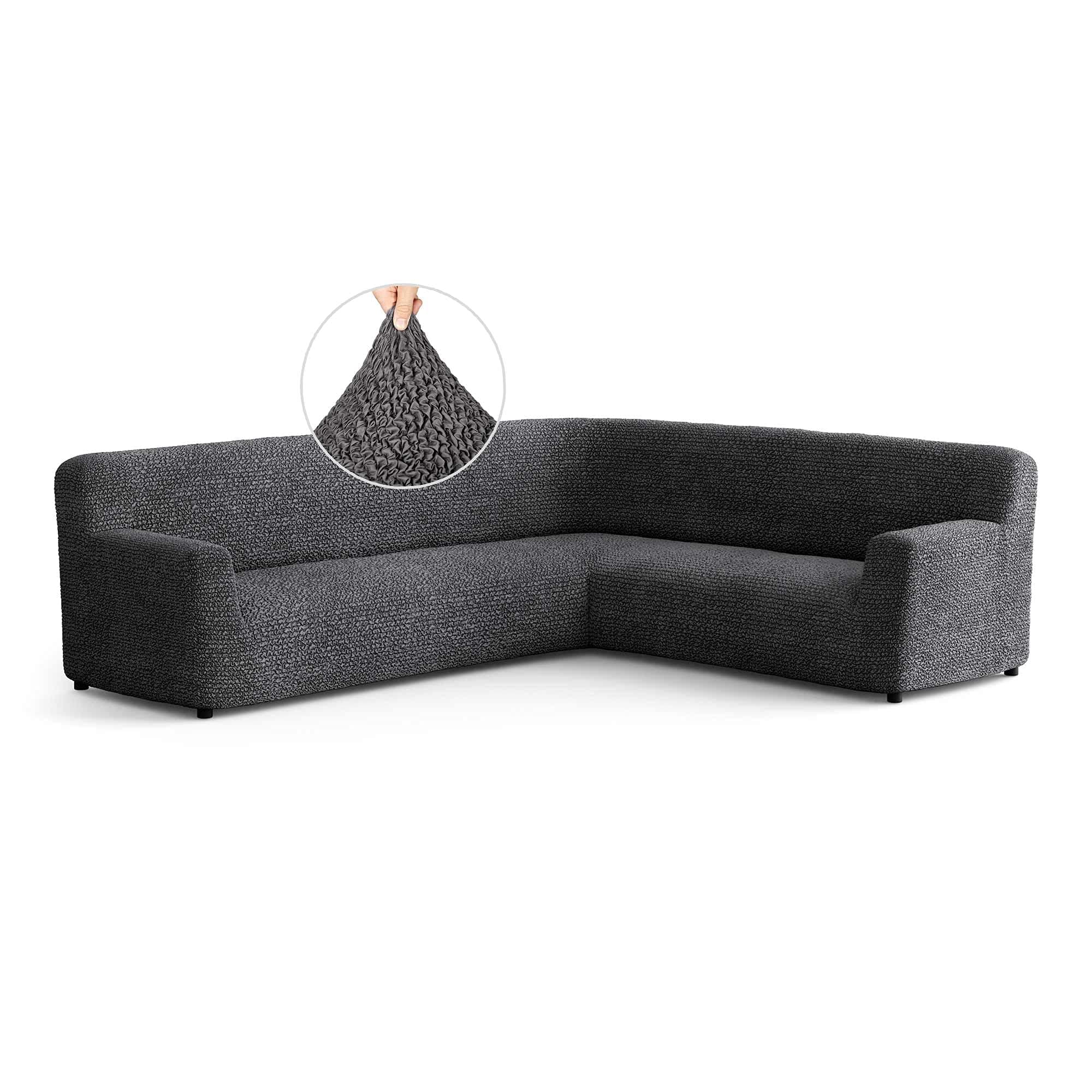 Menotti Corner Sofa Cover - Corner Couch Cover - Pet Protector - Soft Polyester Fabric Slipcovers - 1-piece Form Fit Stretch Sectional Sofa Slipcover Furniture Protector - Microfibre - Grey (Corner)