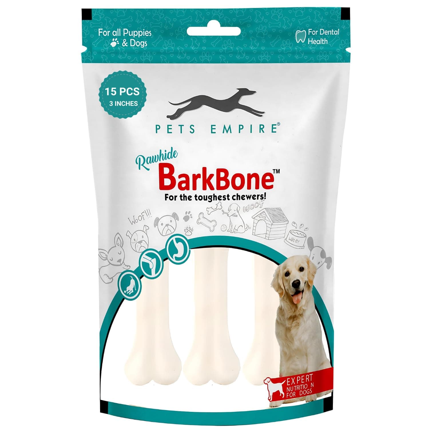 Pets Empire Rawhide Bones for Dogs 3 Inches (15Pcs) | Rawhide Pressed Chew Stick Young Adult Dog Treat & Dog Food | Dog Treats for All Breed Sizes Dogs