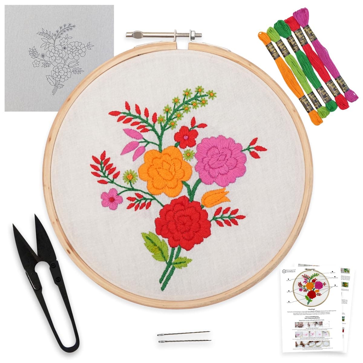 Embroiderymaterial Embroidery Kit for Beginners & Kids to Learn Basic Cross Stitch Embroidery/Digital Printed Cloth Fabric, Instructions Papers, Threads & Needles All Materials Included