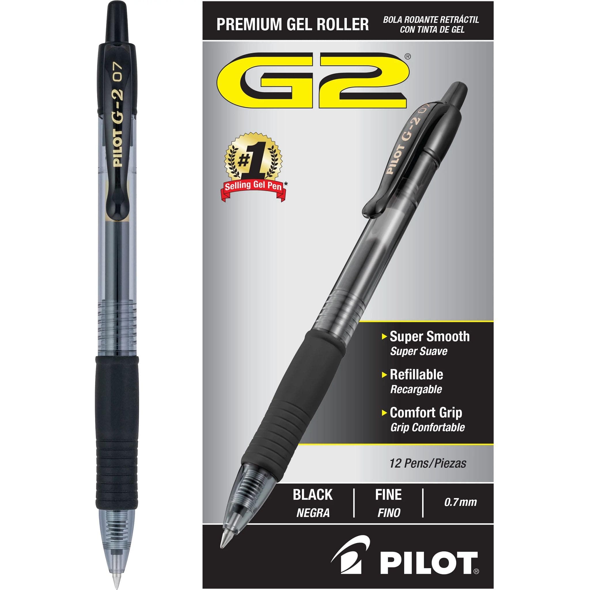 PILOT G2 Premium Refillable & Retractable Rolling Ball Gel Pens, Fine Point, Black Ink, 12 Count (Pack of 1) (31020)