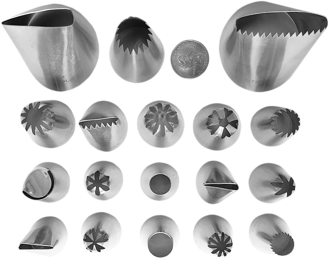 18-Piece Extra Large Cake Decorating Tips Set - Includes Large Piping Tips 1M, 2D, 789 - Highest Quality - Polished Smooth No Seams - Icing Tips Frosting Tips Pastry Tips