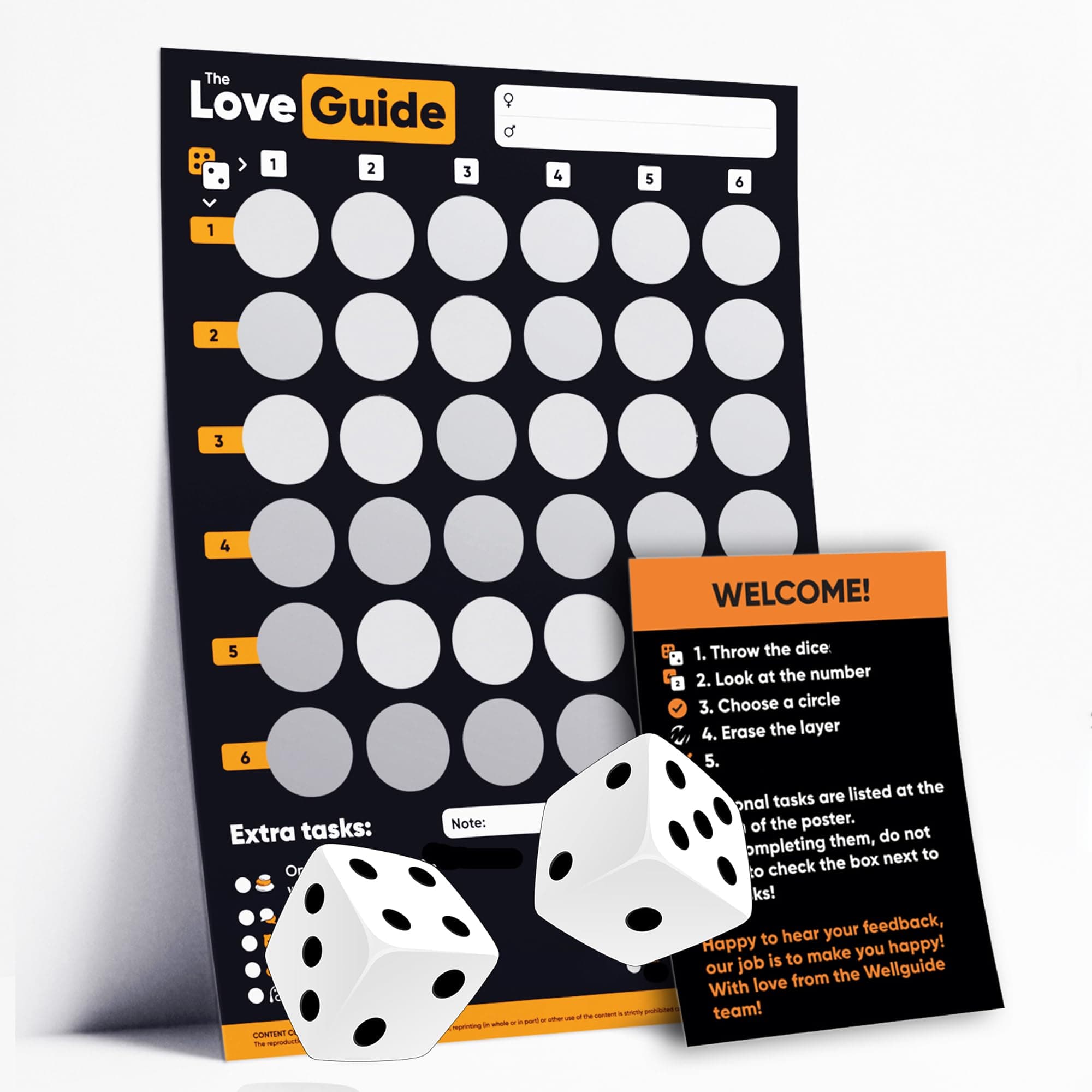 Scratch Off Poster 46 Love Tasks - Dice & Date Night Ideas Anniversary and Valentines Day Gift 17+