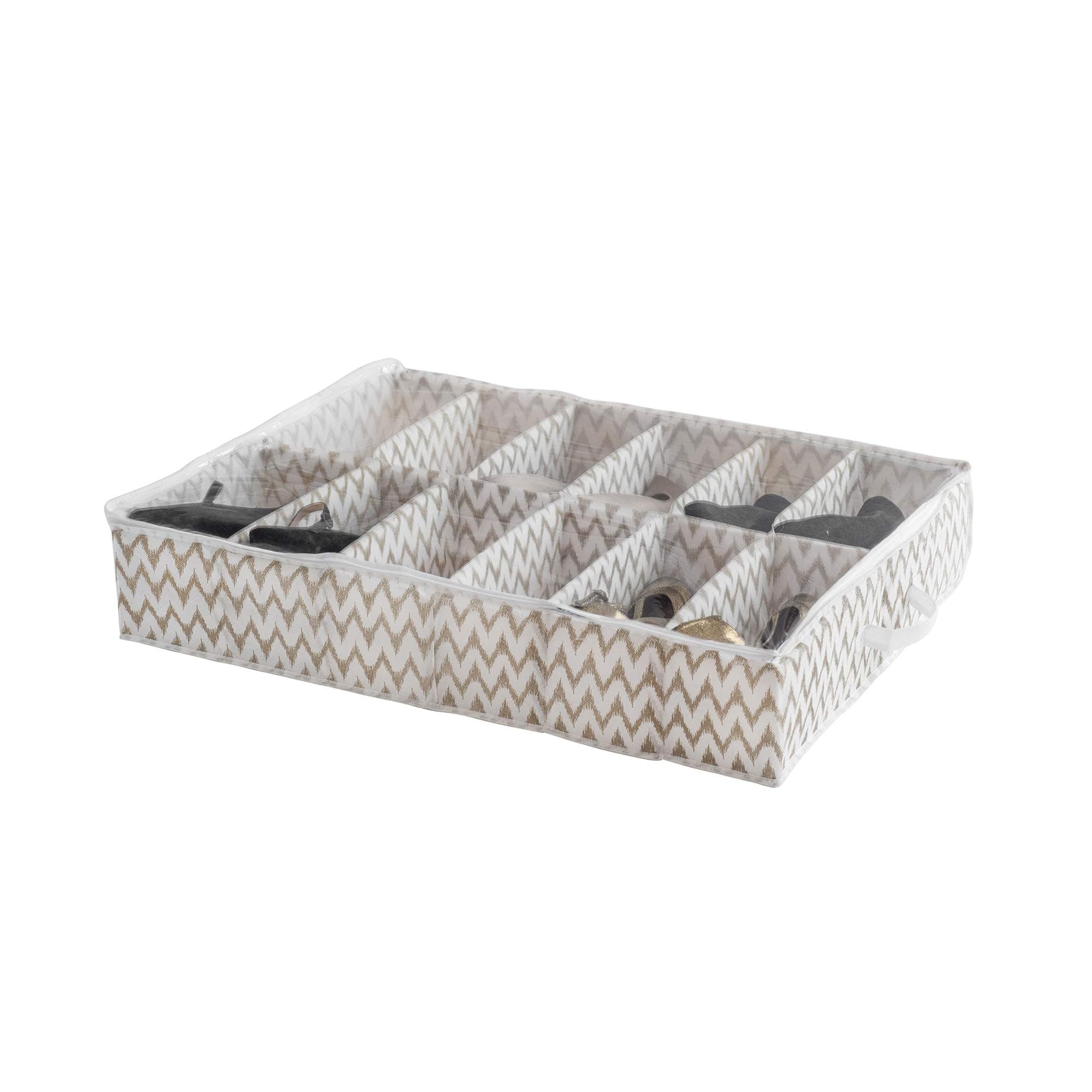 COMPACTOR HOME IKAT Under Bed Shoe Storage Bag, 12 Compartments, Polypropylene, Beige/White, Article RAN7518