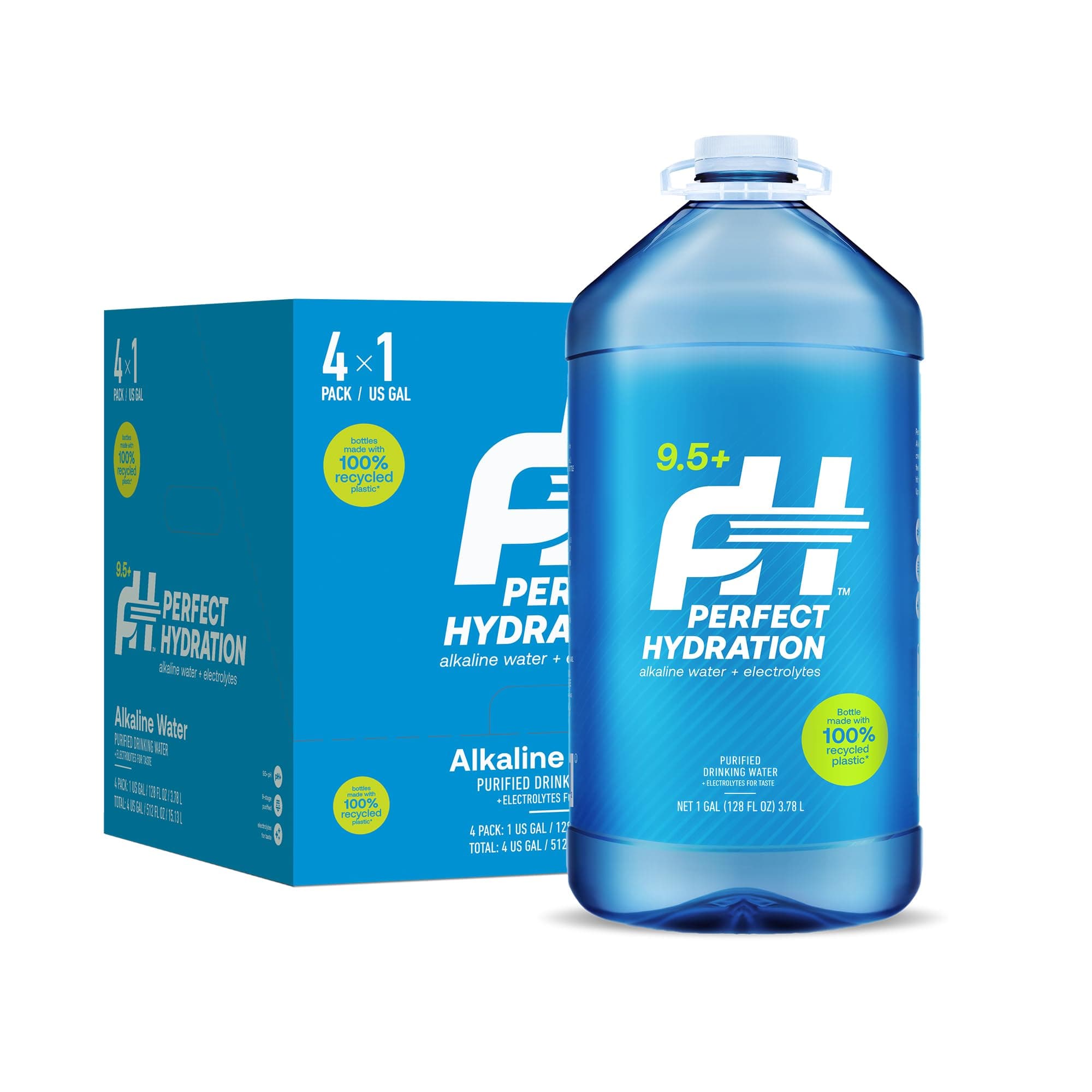 9.5+ pH Alkaline Drinking Water, Electrolyte Minerals for Taste, Made in the USA, 1 Gallon (128 fl oz) Jug, Case of 4