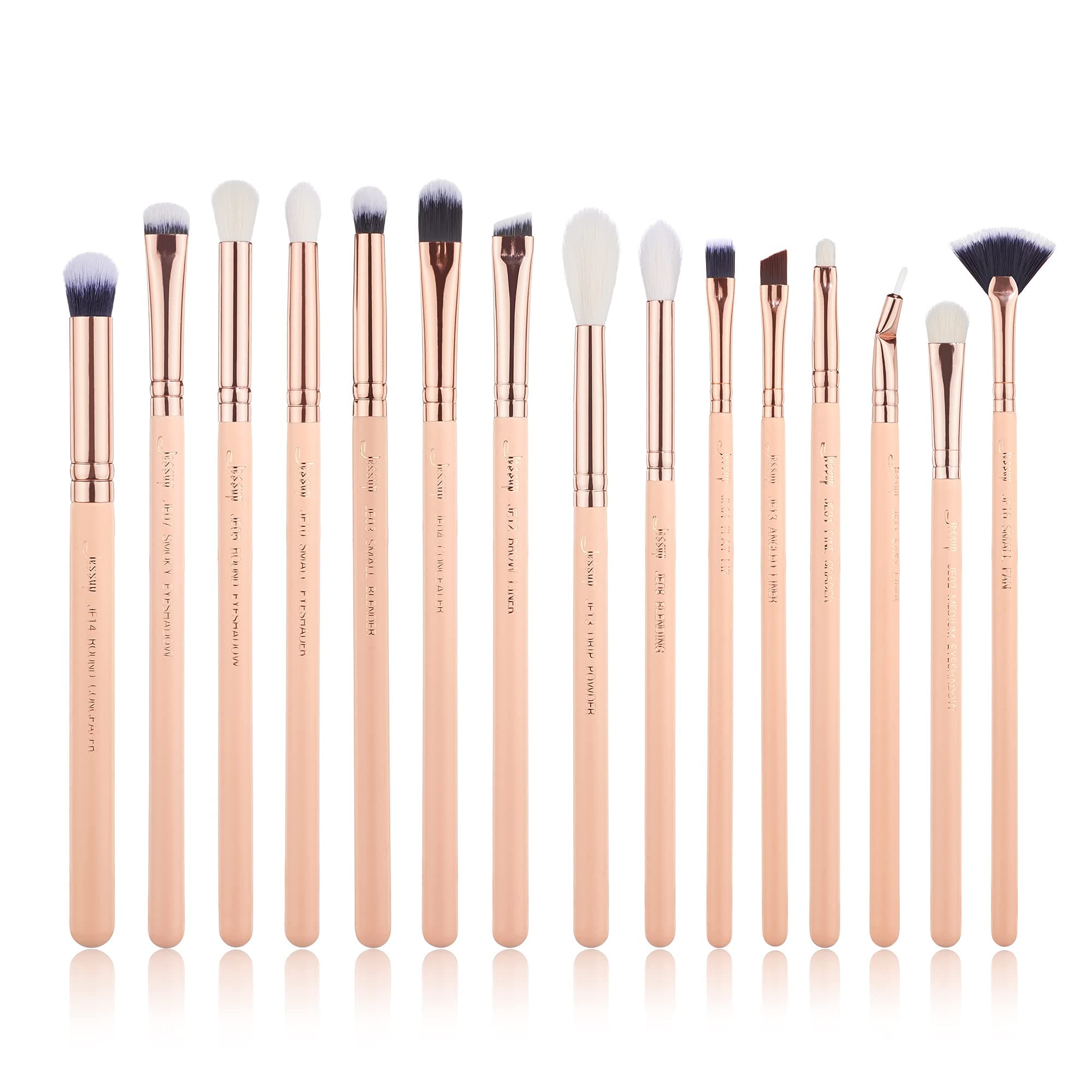 Jessup 15Pcs Eye Makeup Brushes Eyeshadow Brow Liner Eyeshadow Make-up Set Beauty Cosmetics Tools Kits Peach Puff/Rose Gold T447 (peach puff)