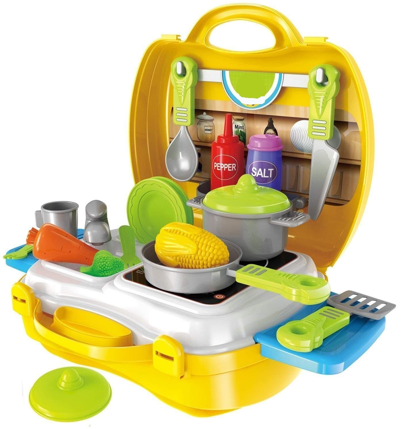 Cable World Plastic Luxury Kitchen Set Cooking Toy with Briefcase and Accessories (Yellow)