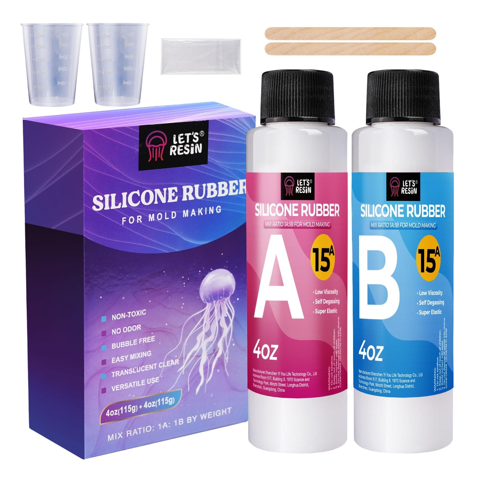 LET'S RESIN 8oz Silicone Mold Making Trial Kit, Fast Cure Mold Making Silicone Rubber, Easy Mixing, Flexible Platinum Cured Molding Silicone for Casting Resin Molds & Silicone Molds (Translucent)