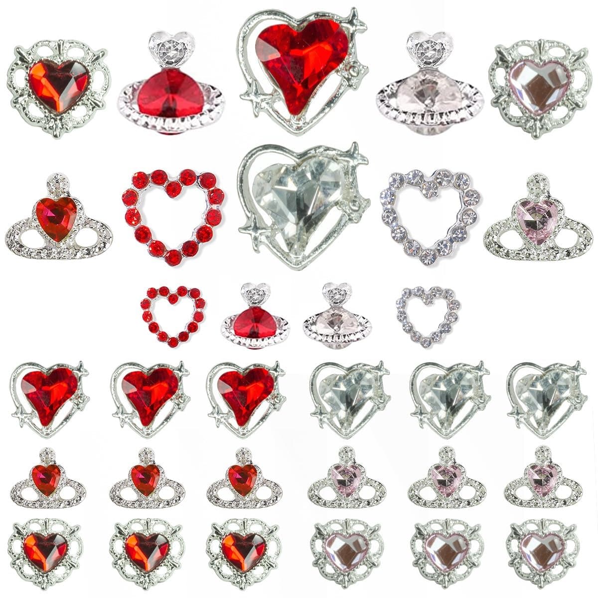 32 Pcs Heart Nail Charms Crown Charms for Nails 3D Heart Planet Nail Gems Kawaii Love Nail Charms Crystal Clear Diamond Alloy Nail Art Jewelry Nail Supplies for Acrylic Nails Valentines Wedding Crafts
