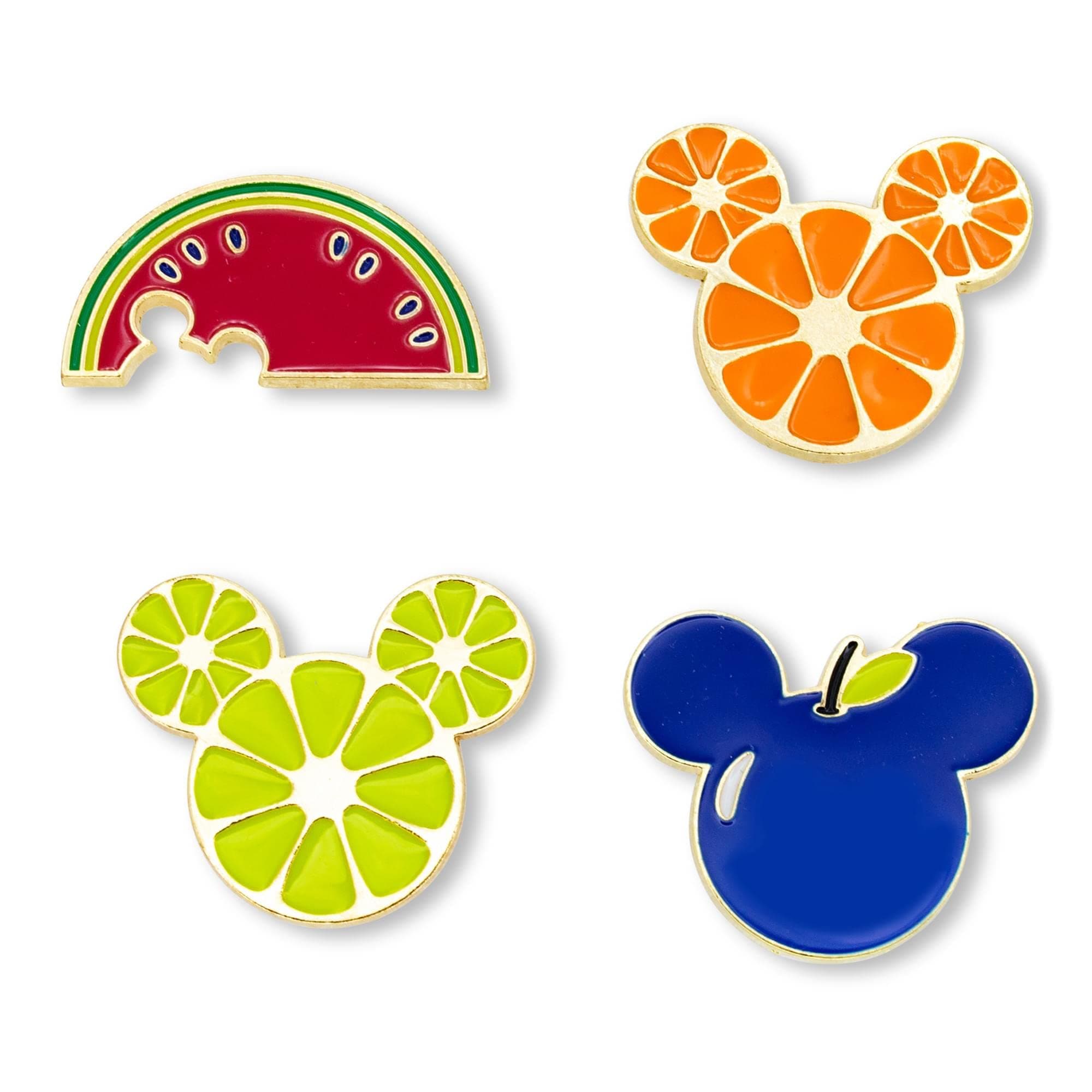 Disney Mickey Mouse Fresh Fruit 4-Piece Enamel Pin Set | Metal Badge Accessories For Backpack, Hats, One Size, Metal, no gemstone