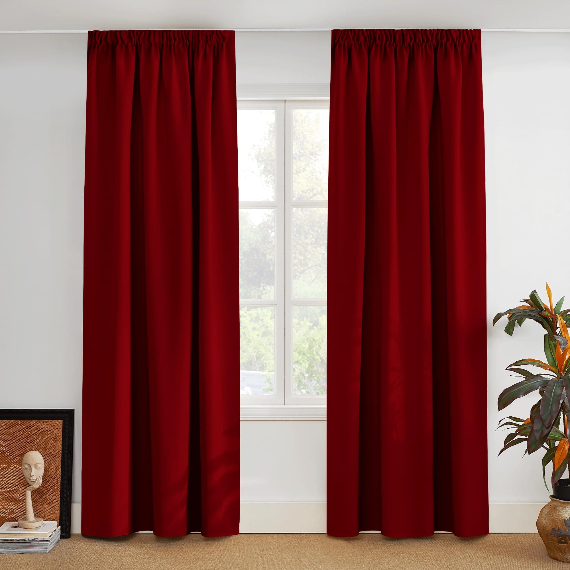 PONY DANCE Red Blackout Curtain - Living Room Modern Curtain Set of 2 Indoor Curtains and Draperies, Ruffle Tape for Kitchen Bedroom Blackout Hanging, 66 x 90 Inches, 2 Pieces, Red