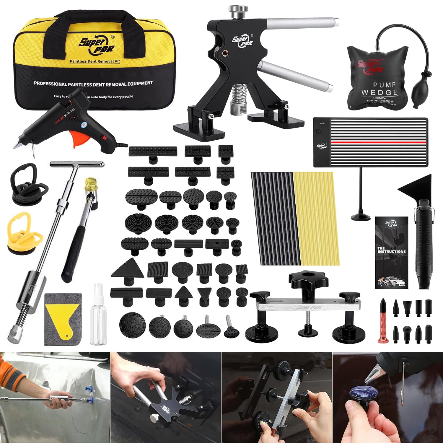 PDR Auto Paintless Dent Repair Kits, Car Dent Puller with Bridge Dent Puller Kit, Dent Remover Tools for All Kinds of Car Body Dents with Storage Bag