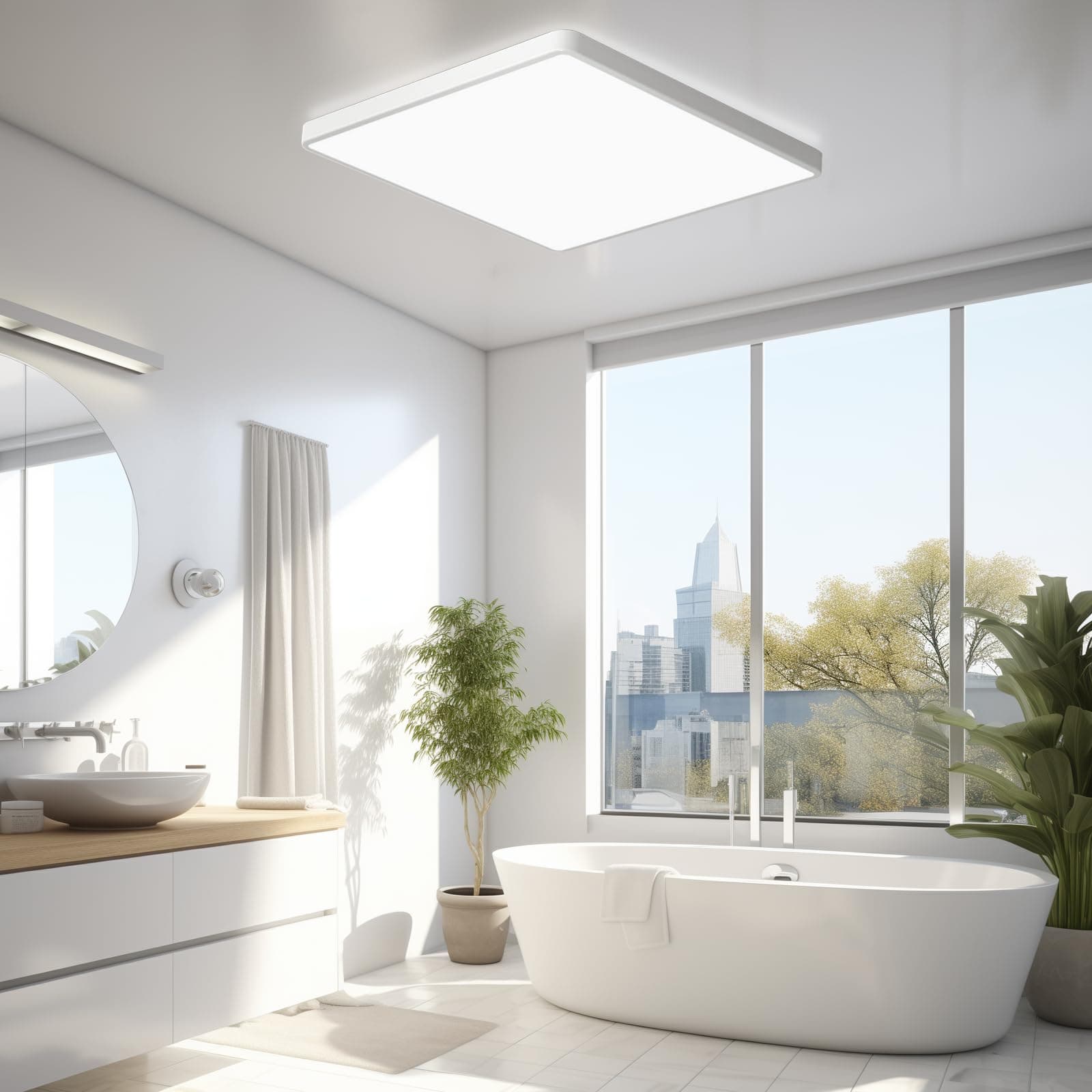 MLOQI Bathroom Lights Ceiling Square LED Ceiling Light Super Thin, 36W 5000K Daylight White IP44 Waterproof Lighting Fixture for Office Kitchen Hallway Living Room(White Edge)