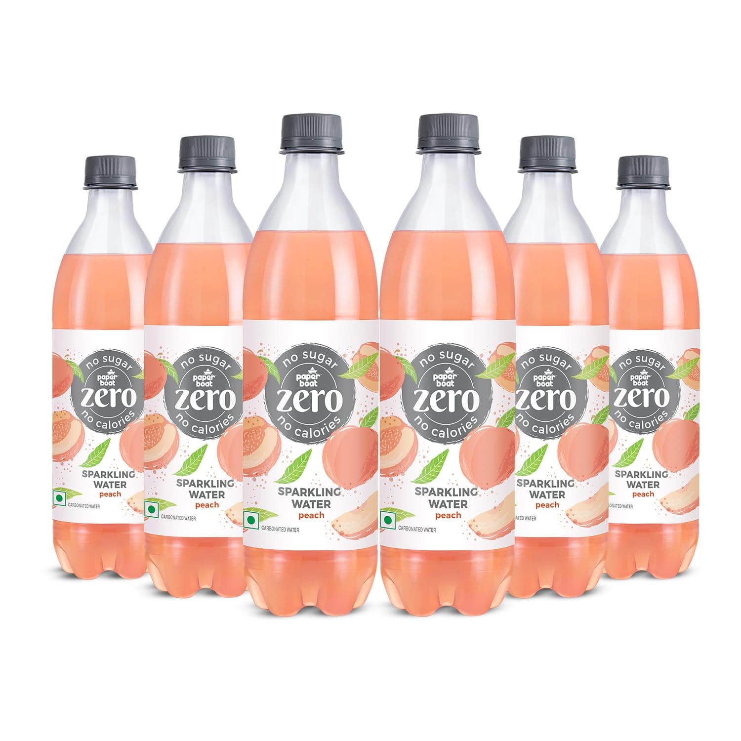 Paper Boat Peach Sparkling Water, Pack of 6, 600ml Each | Carbonated Water | Zero Sugar, Zero Calories I Sugar Free