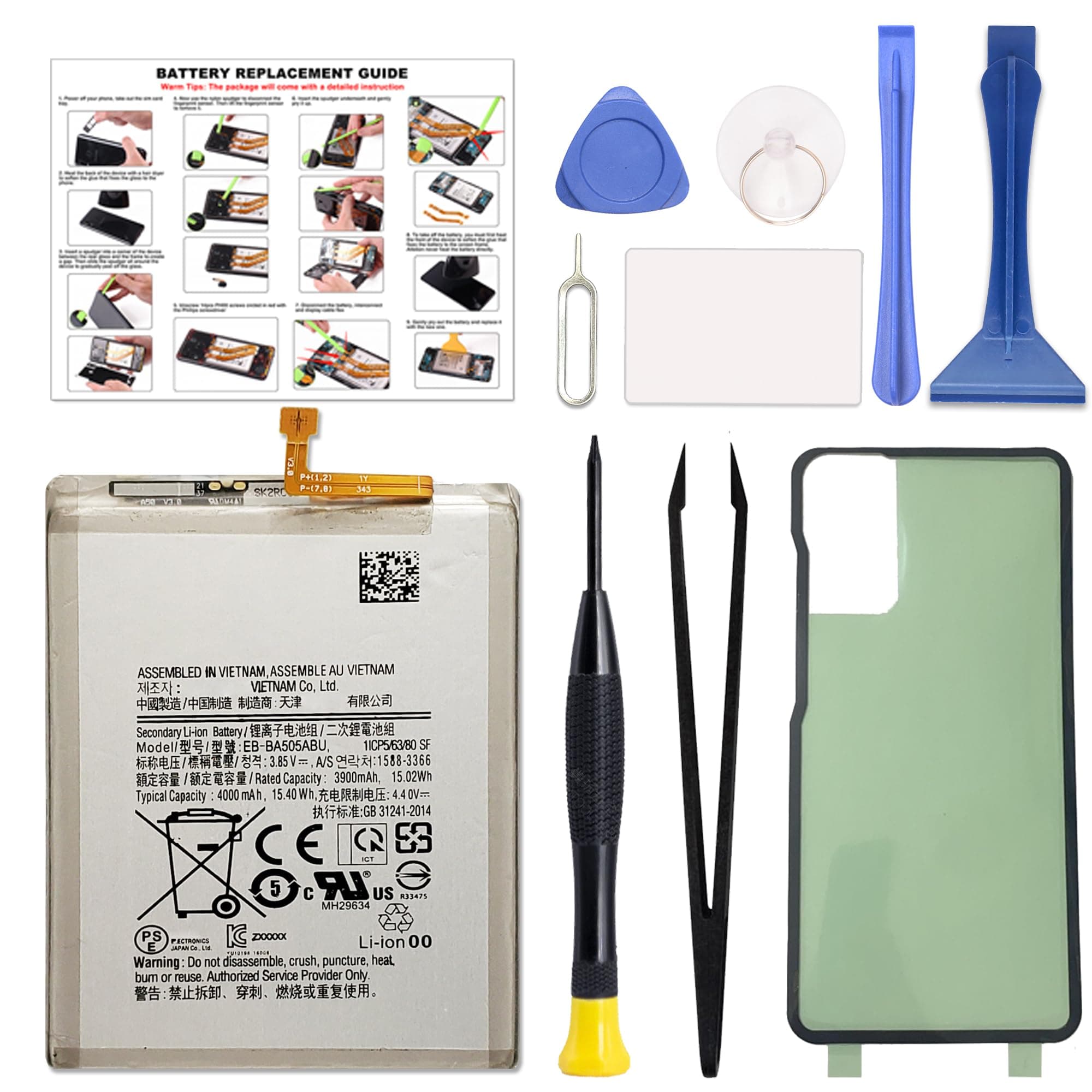 GREEN FUSION Compatible with Galaxy A50 & A20 & A30 Battery Replacement EB-BA505ABU for SM-A505 SM-A205 SM-A305 Series with Instruction & Repair Toolkit