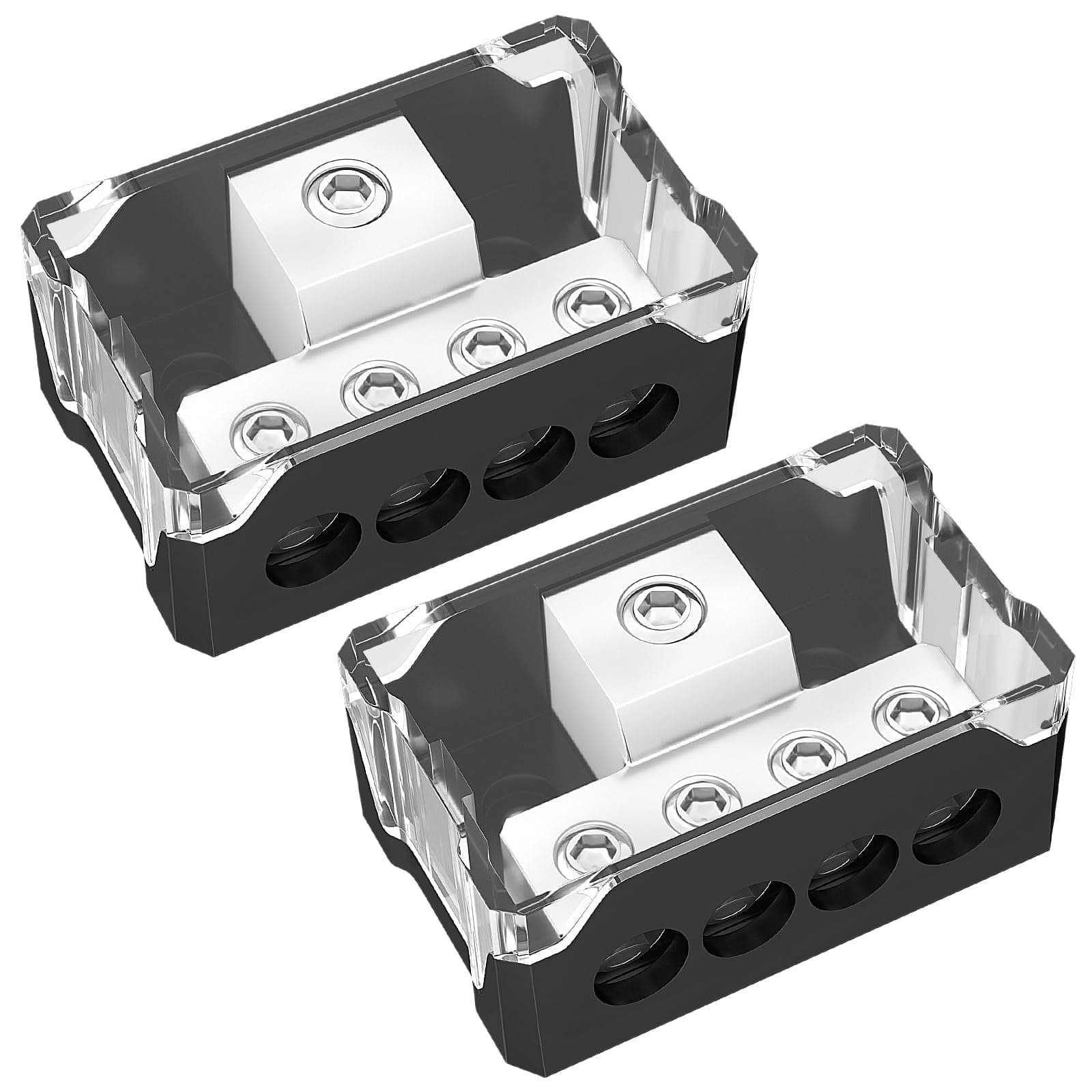 4-Way Power Distribution Block for Car Audio,Efficiently Distribute 0/2/4 Gauge Input to 4/8/10 Gauge Outputs,Enhance Your Amp Ground Connections(2PCS)