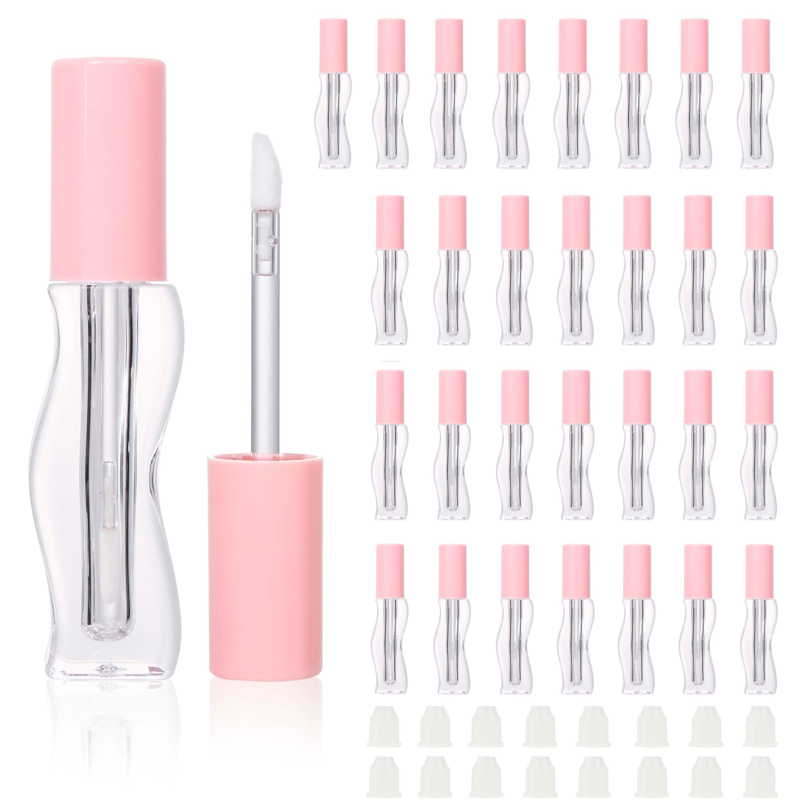 COSIDEA 30pcs Empty 2.5ml/0.08oz Pink lip gloss tubes with wand unique Wave shape lipgloss tube container small capacity for lip Tint DIY (30)