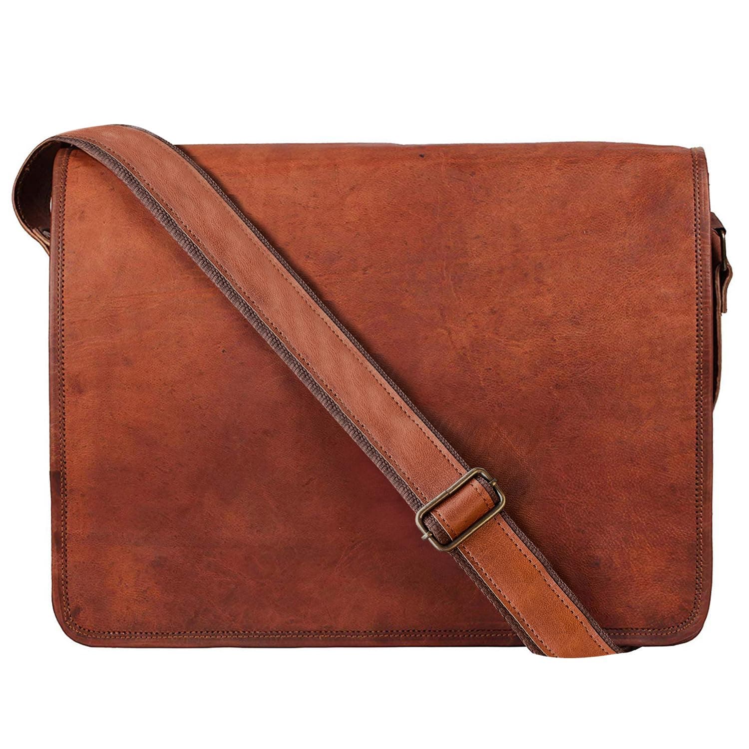 RUSTIC TOWN Leather Satchel iPad Tablet Bag - Leather Saddle Bag Purse - Small Shoulder Bag for Men and Women