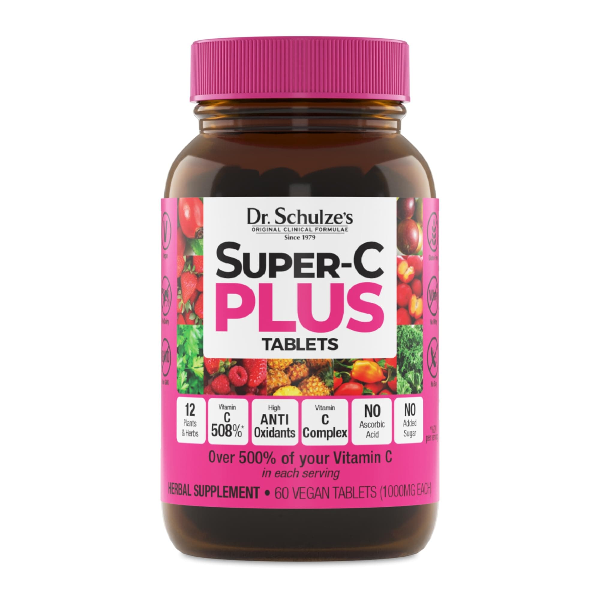 Super-C Plus - Vitamin C Supplement for Immune Support - Skin Health & Antioxidant Support - High-Potency Formula - Plant-Based Superfood - Gluten-Free & Vegan - 60 Count (20 Servings)
