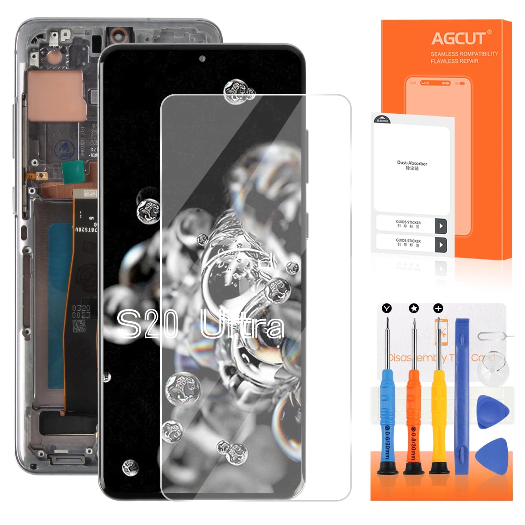 OLED for Samsung Galaxy S20 Ultra Screen Replacement for Samsung S20 Ultra 5G LCD Display SM-G988B SM-G988U LCD Digitizer Assembly Grey with Frame+Installation Video (Support Fingerprin)