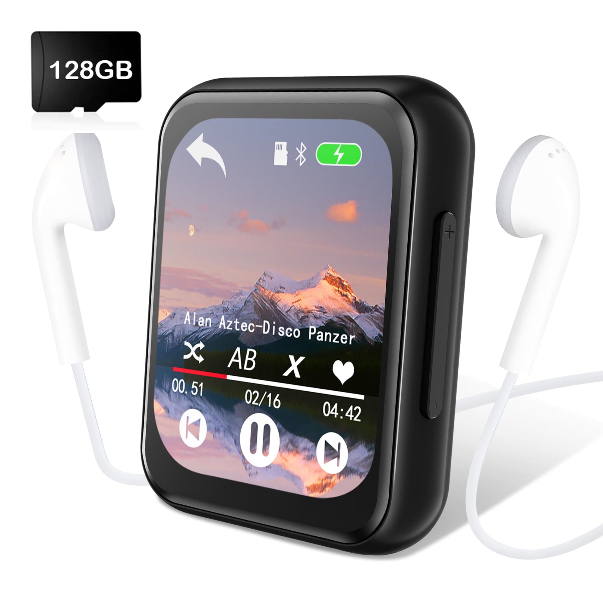 128GB MP3 Player with Bluetooth 5.3, Music Player with Built-in HD Speaker, FM Radio, Voice Recorder, HiFi Sound, E-Book Function, Earphones Included
