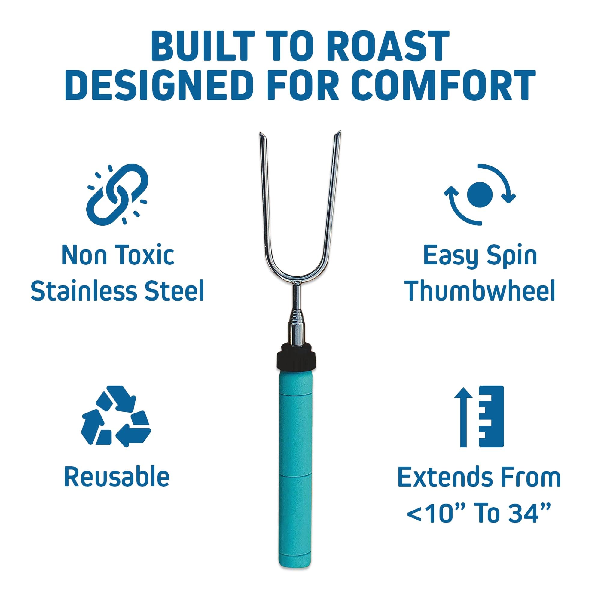 Extendable Rotating Marshmallow Roasting Sticks | Set of 5 Telescoping Forks - Free Bag | Safe, Fun Smores & Hot Dog Stainless Steel Long Camping Skewers | Campfire BBQ Cookware Accessories