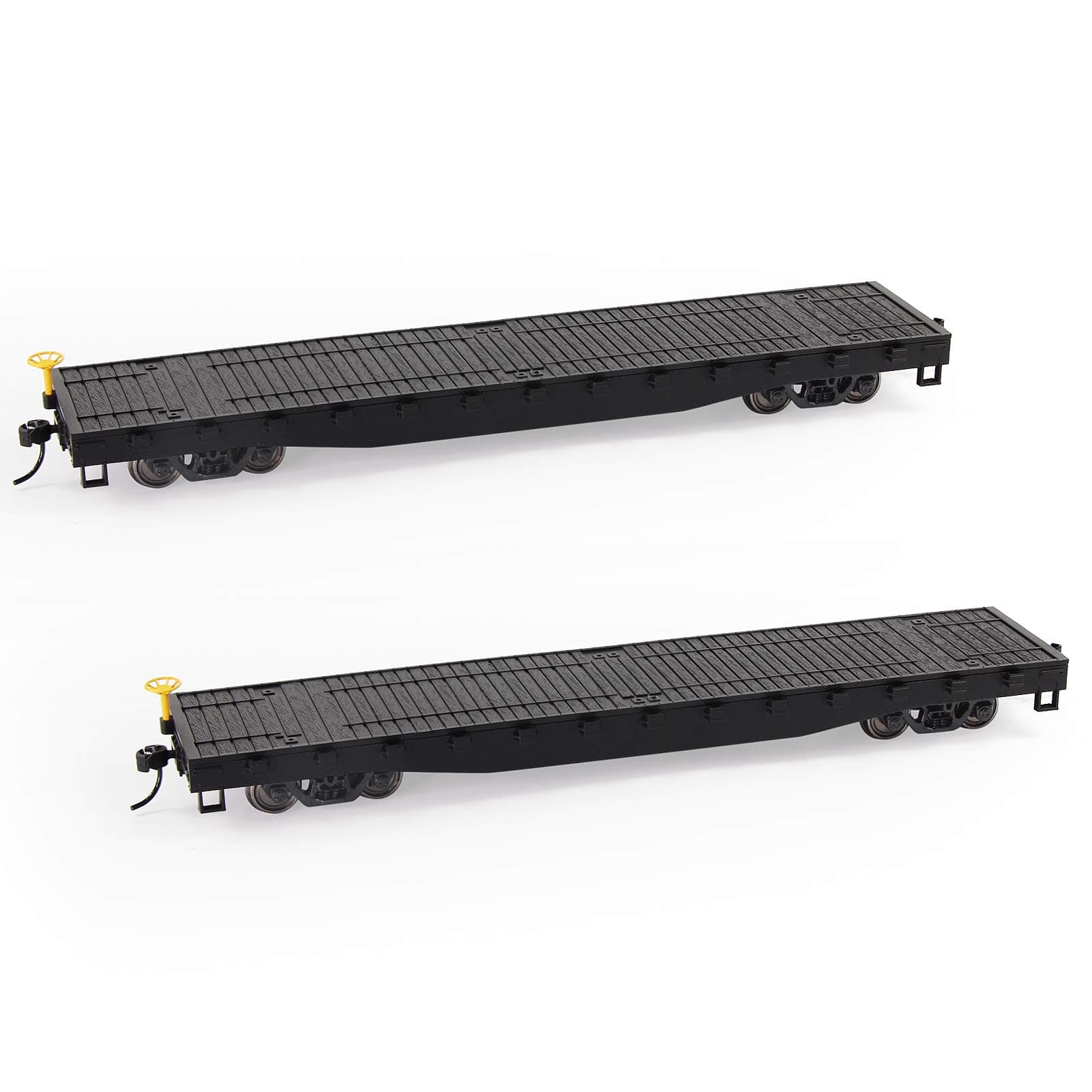 C8741 2pcs HO Scale 1:87 52' Flat Car Flatbed Transporter 52ft Model Train Container Carriage Freight Car (Black)
