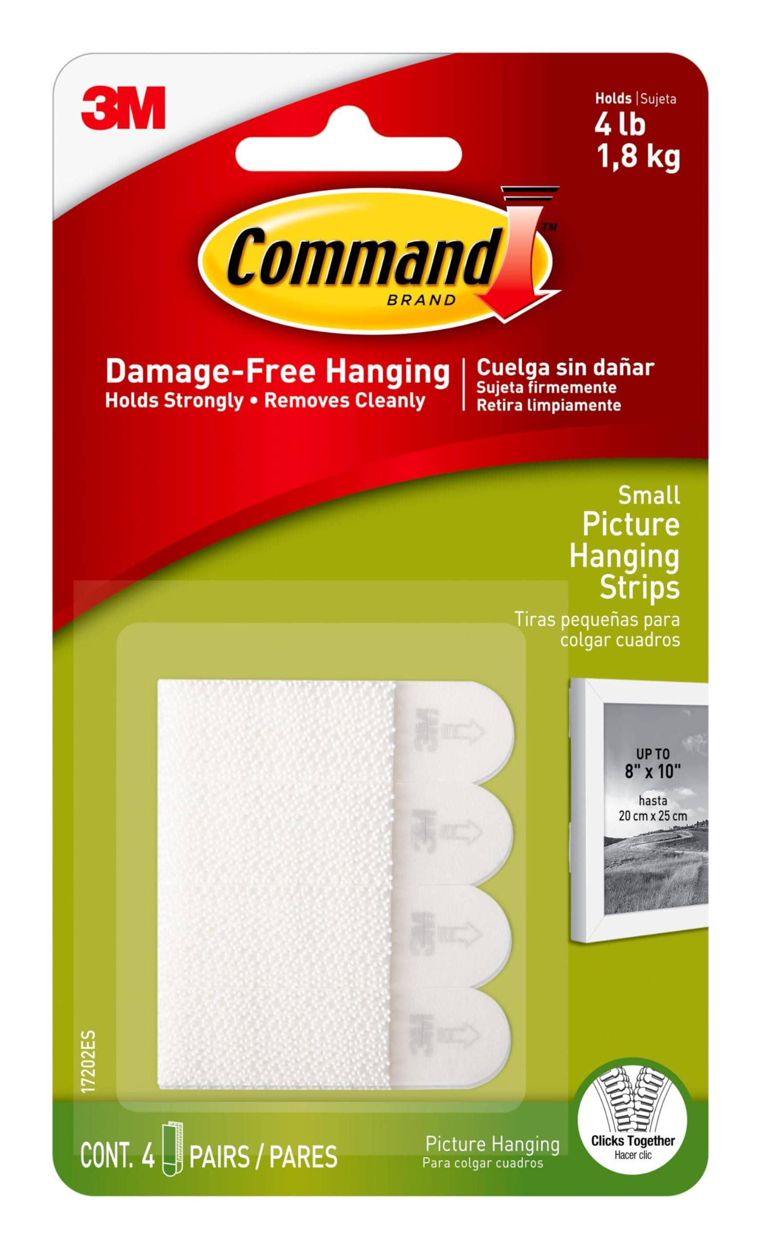 Command Picture Small Hanging Strips White color, 4 pairs/pack | Holds 1.8 kg whole pack | Organize | Decoration | No Tools | Holds Strongly | Damage-Free Hanging