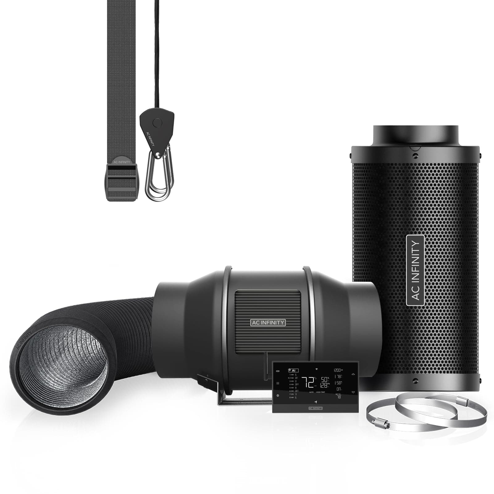AC Infinity Air Filtration PRO Kit 6”, AI Controller with WiFi App Control & Auto Level Adjusting, Inline Fan, Carbon Filter, Ducting, Ventilation System for Grow Tents, Hydroponics, Indoor Gardening
