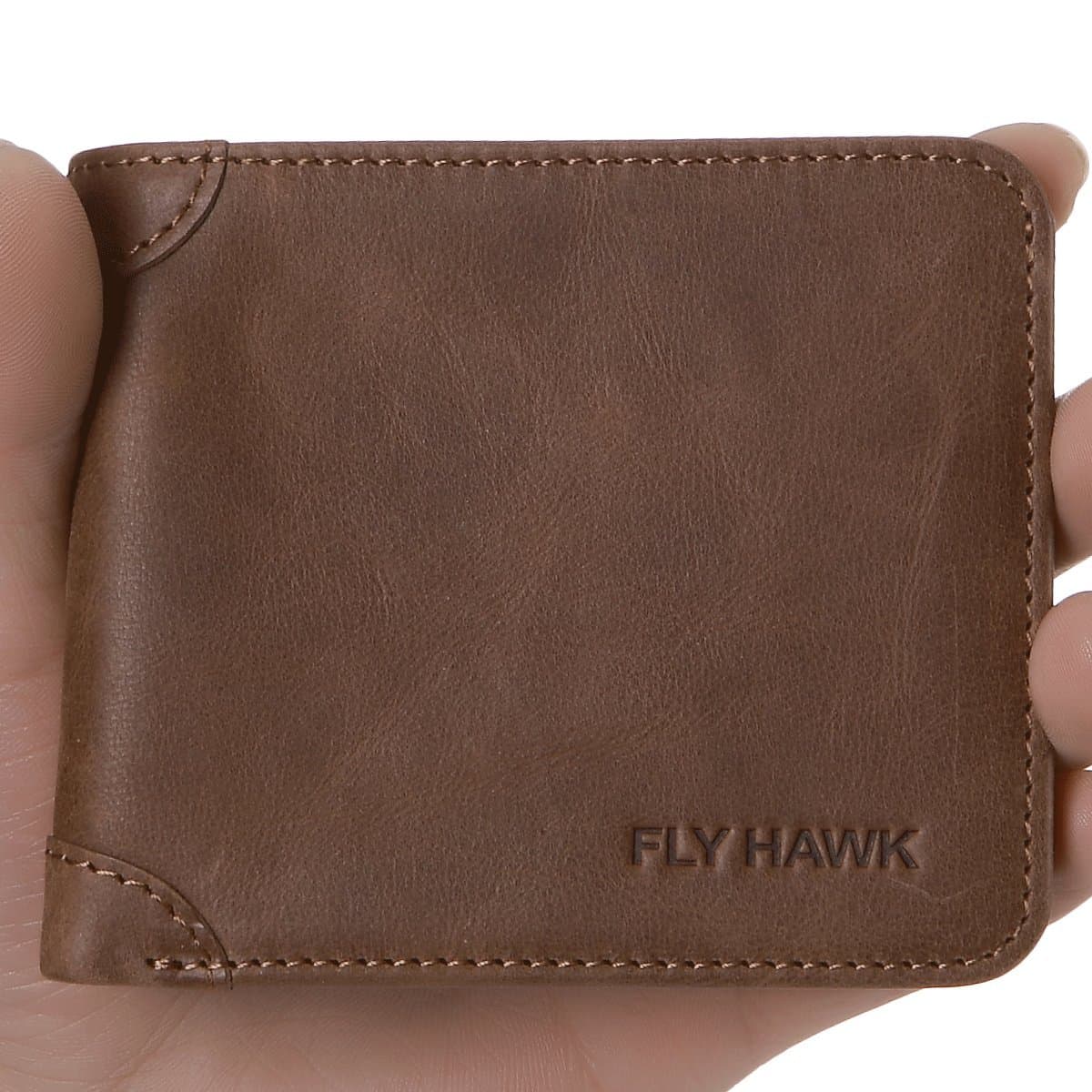 FlyHawk RFID Blocking Genuine Leather Wallets for Men Biford Mini&Slim Size Wallet