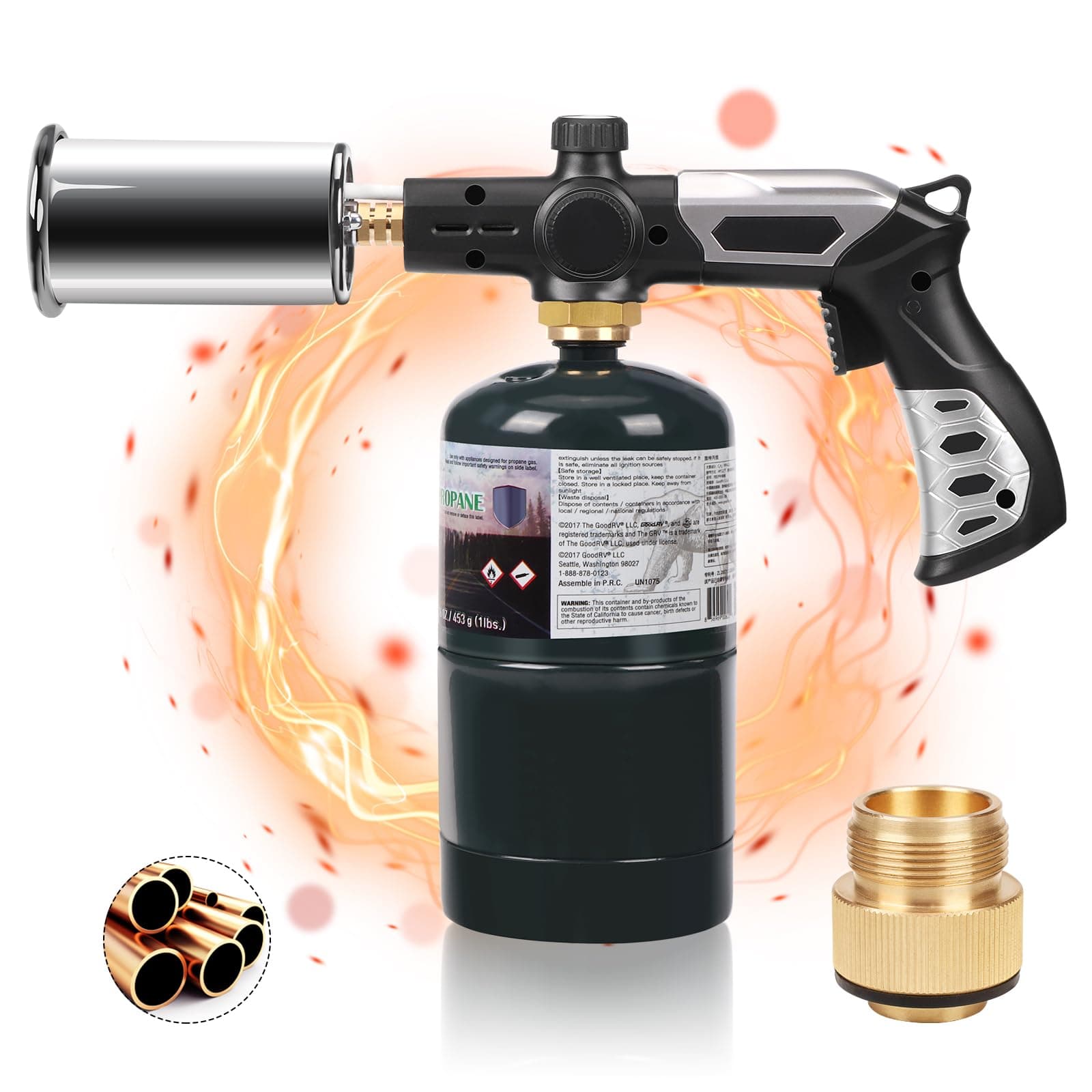 Propane Torch Head for Propane Tank, Powerful Blow torch Adjustable Flame Cooking torch, Kitchen Torch and Food Torch with Safety Lock for BBQ Searing Steak and Sous Vide - Fuel Not Included