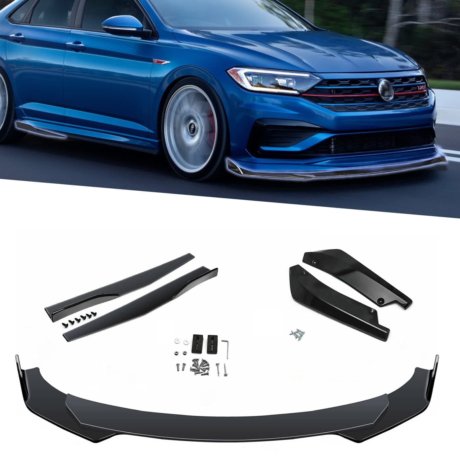 x xotic tech Front Bumper Lip Spoiler + Side Skirt Splitter + Rear Bumper Lip Wrap Splitter Canard,Compatible with Volkswagen Jetta Passat (Black)