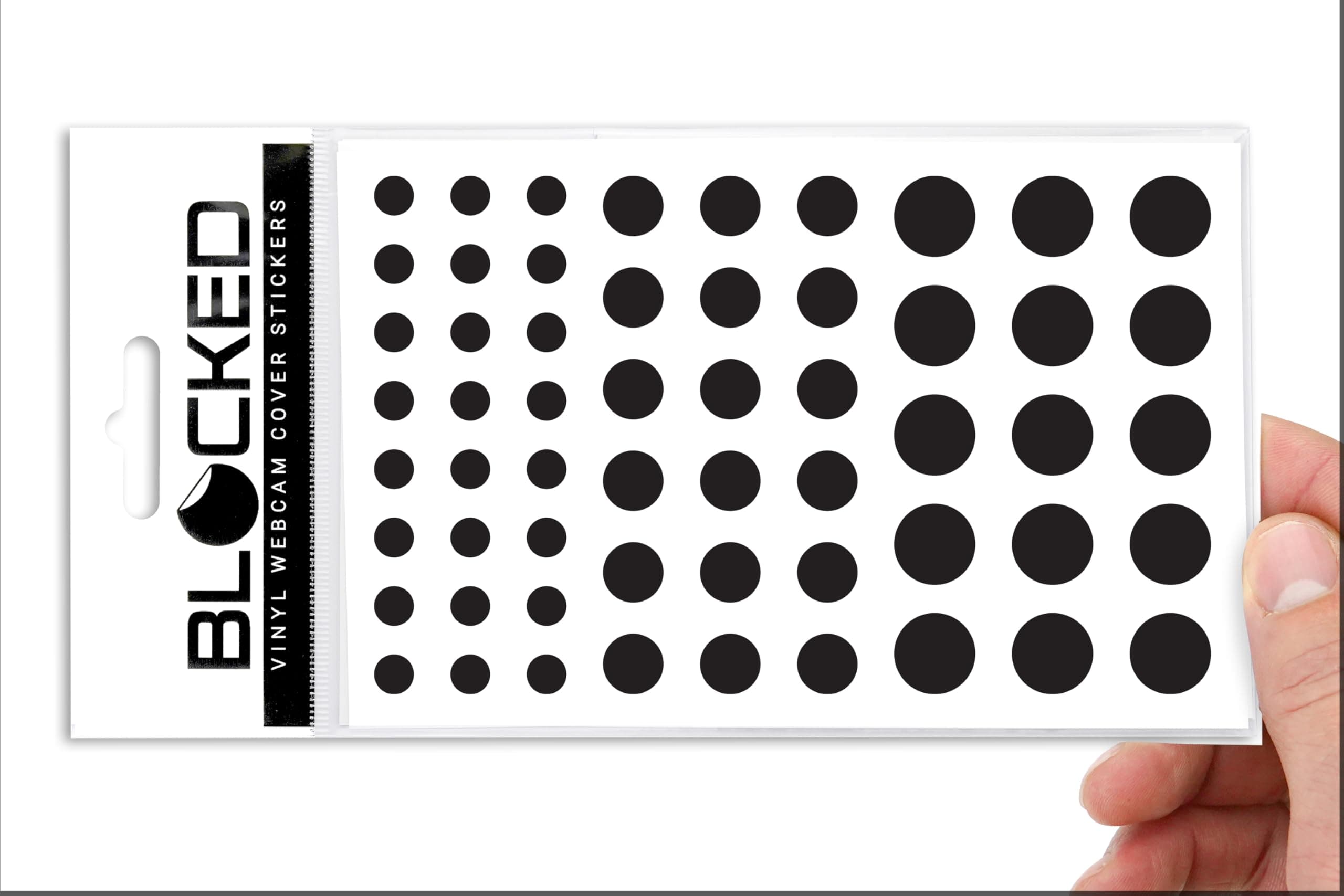 BLOCKED Original Vinyl Webcam Cover Stickers | 57 Restickable & Stackable Privacy Covers | for All Camera-endable Devices | 3-Sizes | Black (Matte)