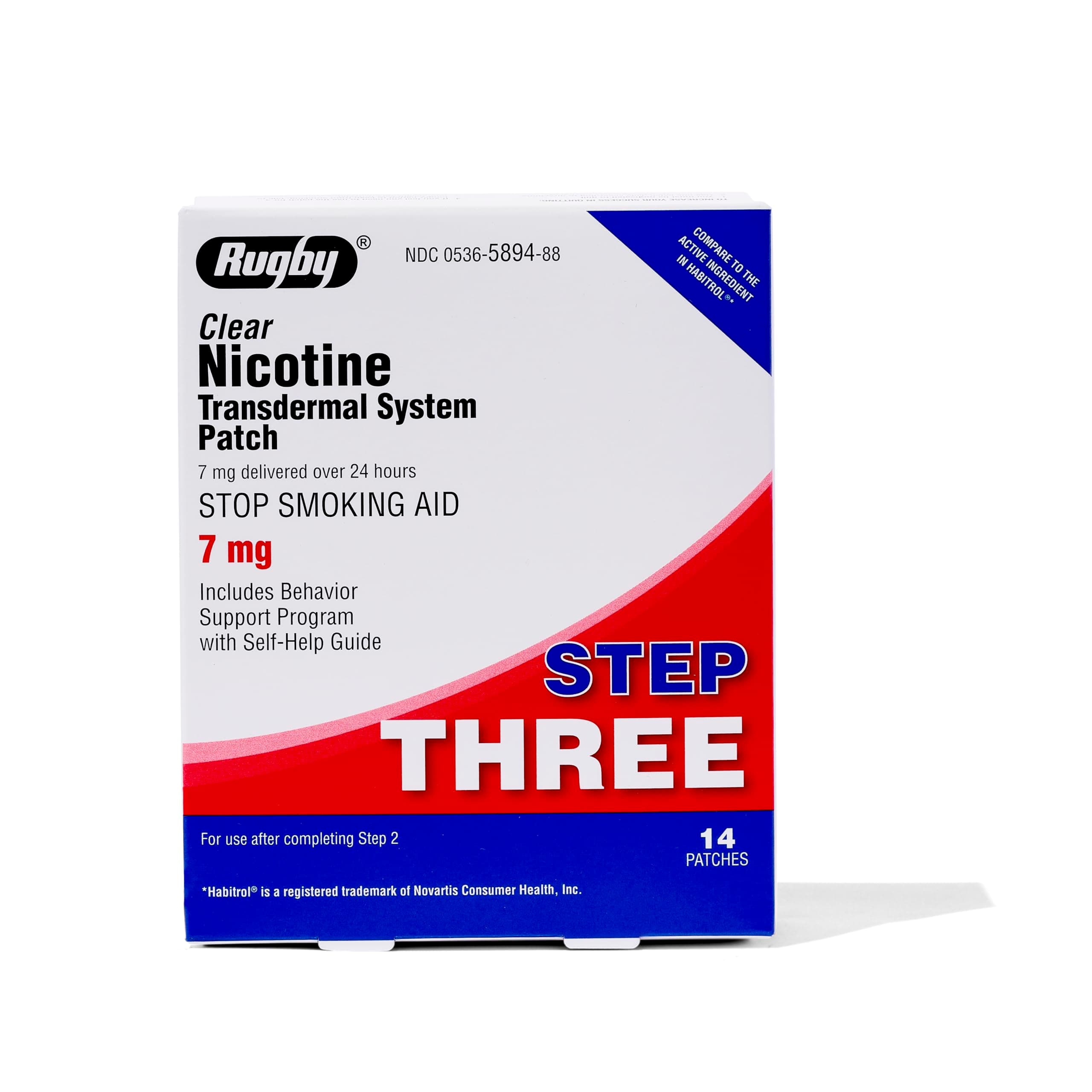 Rugby Clear Nicotine Patches - 7mg Transdermal System Patch - Smoking or Vaping Quitting Aid - Step 3 - (1 Pack)
