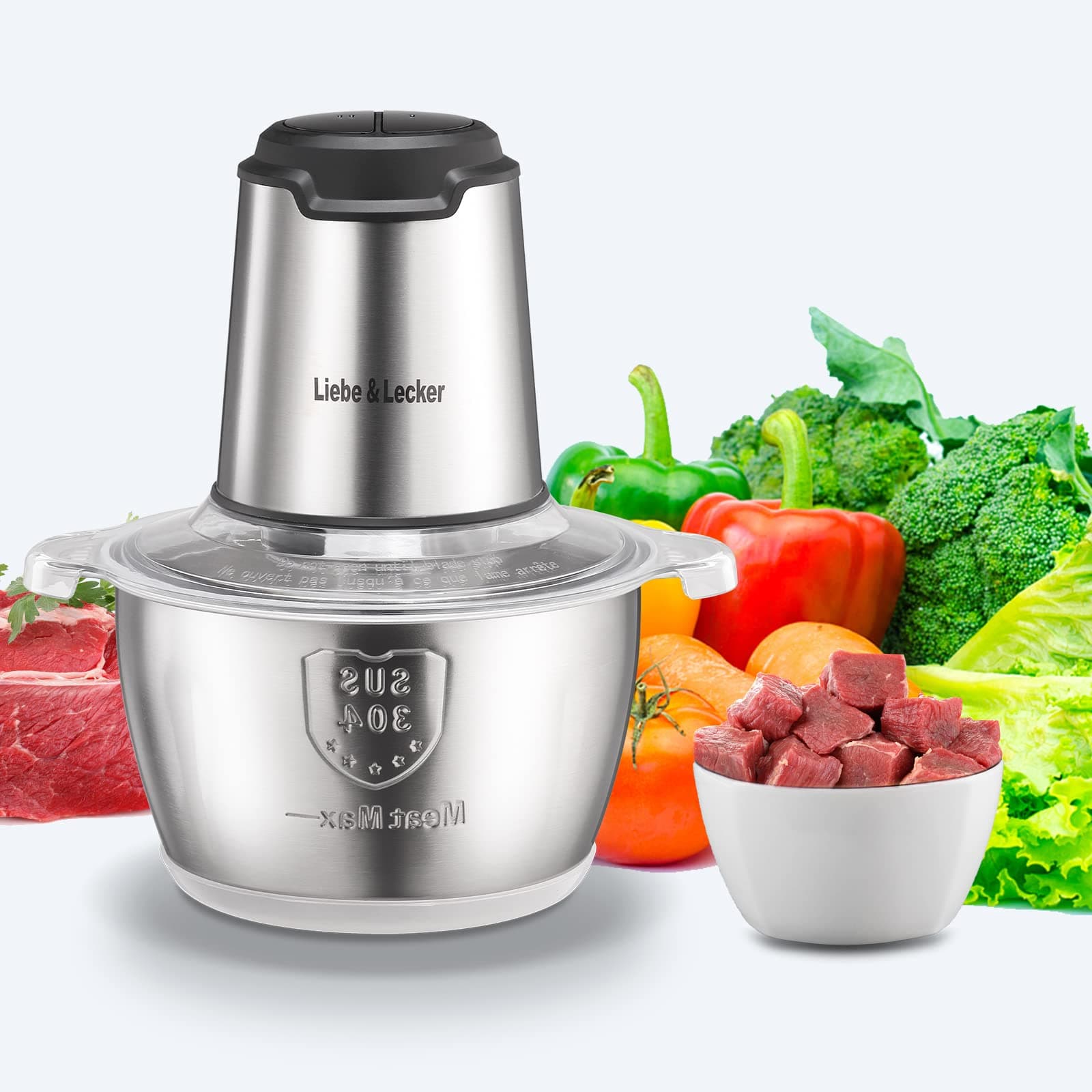 Food Processor, Meat Grinder with 1 Bowl 8 Cup, Electric Food Chopper with 4 Large Sharp Blades for Meat, Fruits, Vegetables, Baby Food, Nuts, 2 Speed