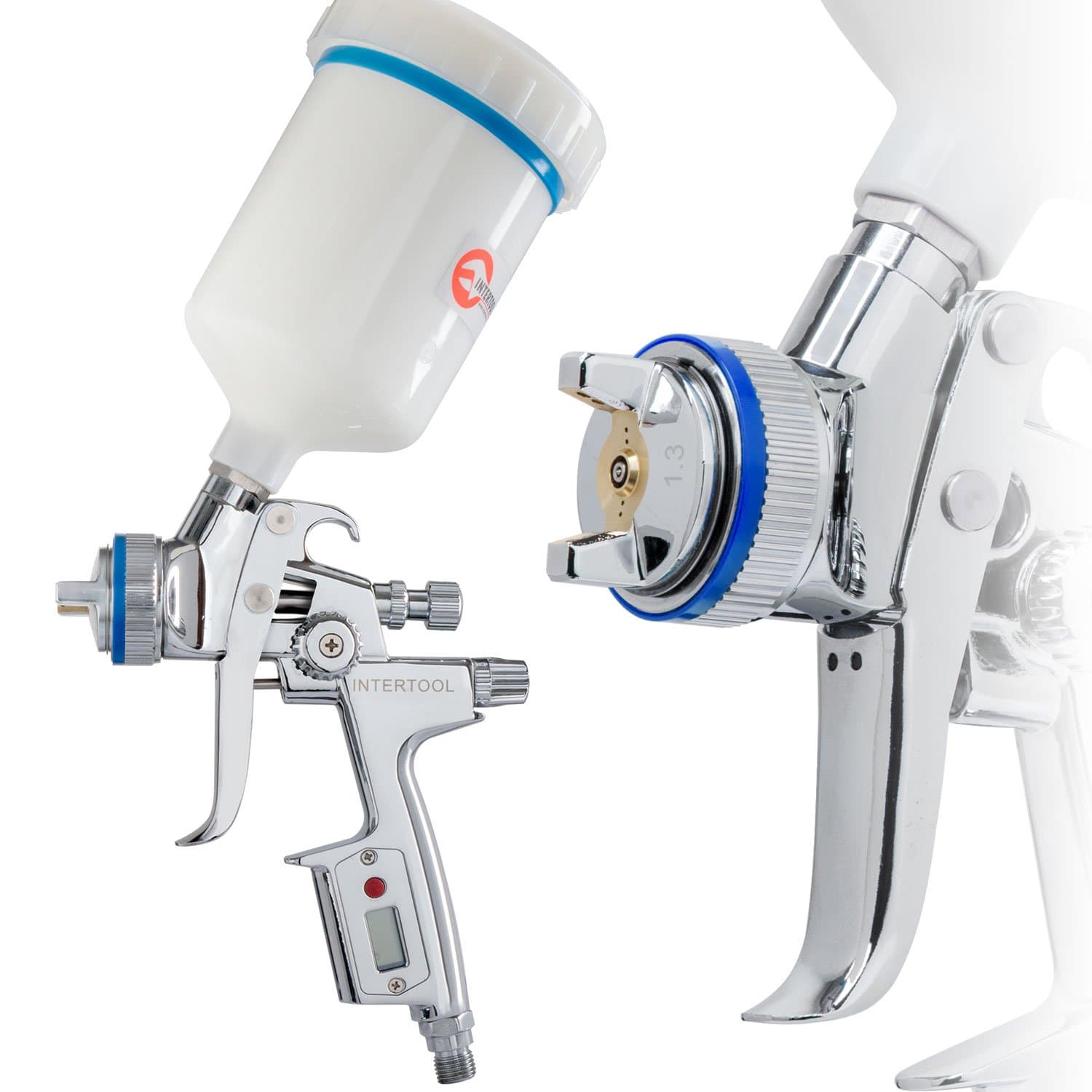 INTERTOOL HVLP Professional Gravity Feed Air Spray Gun 1.3 mm Nozzle Size Digital Pressure-Gauge 600 cc Plastic Cup PT-0105D