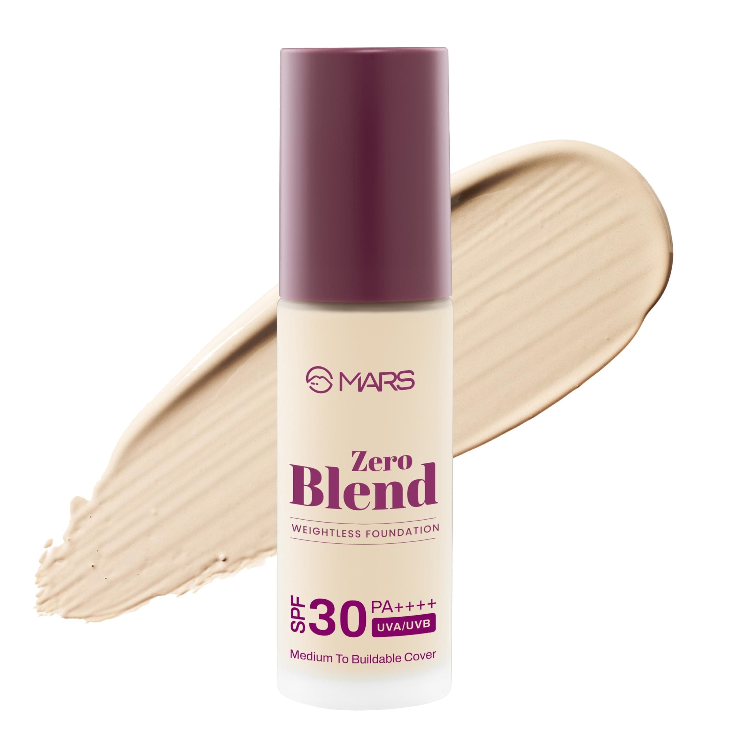 MARS SPF30 PA++++Zero Blend Weightless Foundation for Makeup (30ml) (02-SHELL COCONUT) | Long-Lasting | Matte Finish | Buildable Coverage | Sweat-Proof