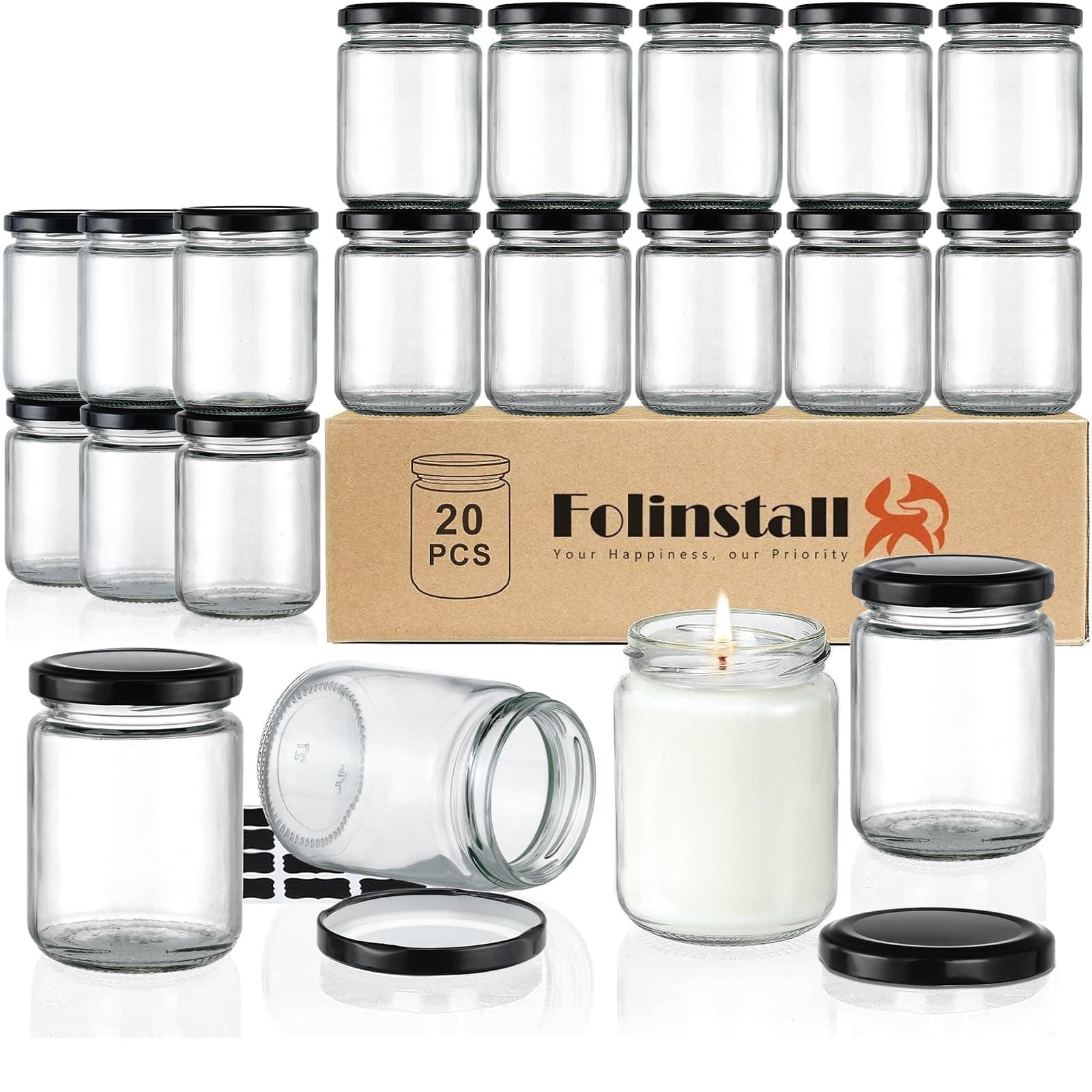 8 oz Small Glass Jars with Airtight Lids, 20 Pcs Candle Jars for Candle Making, Wedding Party, Empty Food Storage Jars for Spices, Honey, Jam, Candy, Cookies, Pudding, Yogurt, Dessert