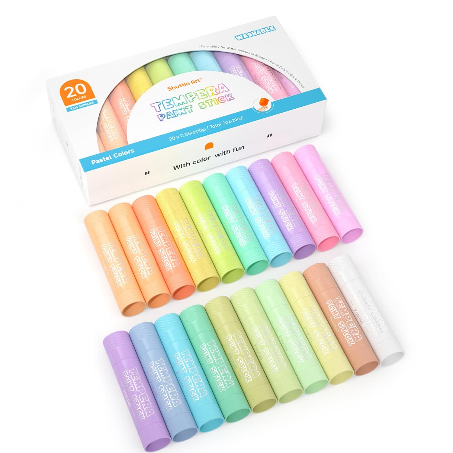 Tempera Paint Sticks, 20 Pastel Colors, Solid Tempera Paint for Kids, Super Quick Drying, Works Great on Paper Wood Glass Ceramic Canvas