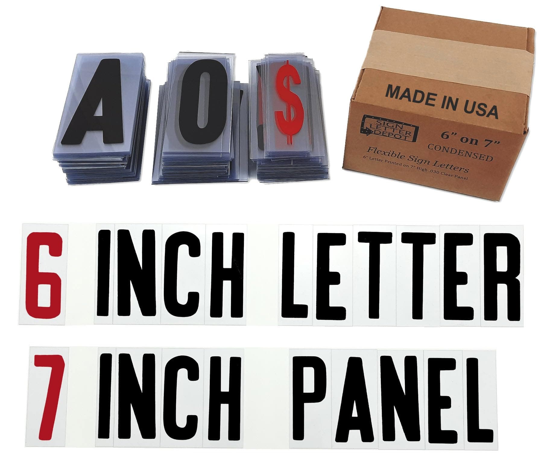 Changeable Sign Letters 6” on 7-inch Flexible Panel - Condensed Font, Made in USA, Compatible with Flexible Letter Track or Texas Track