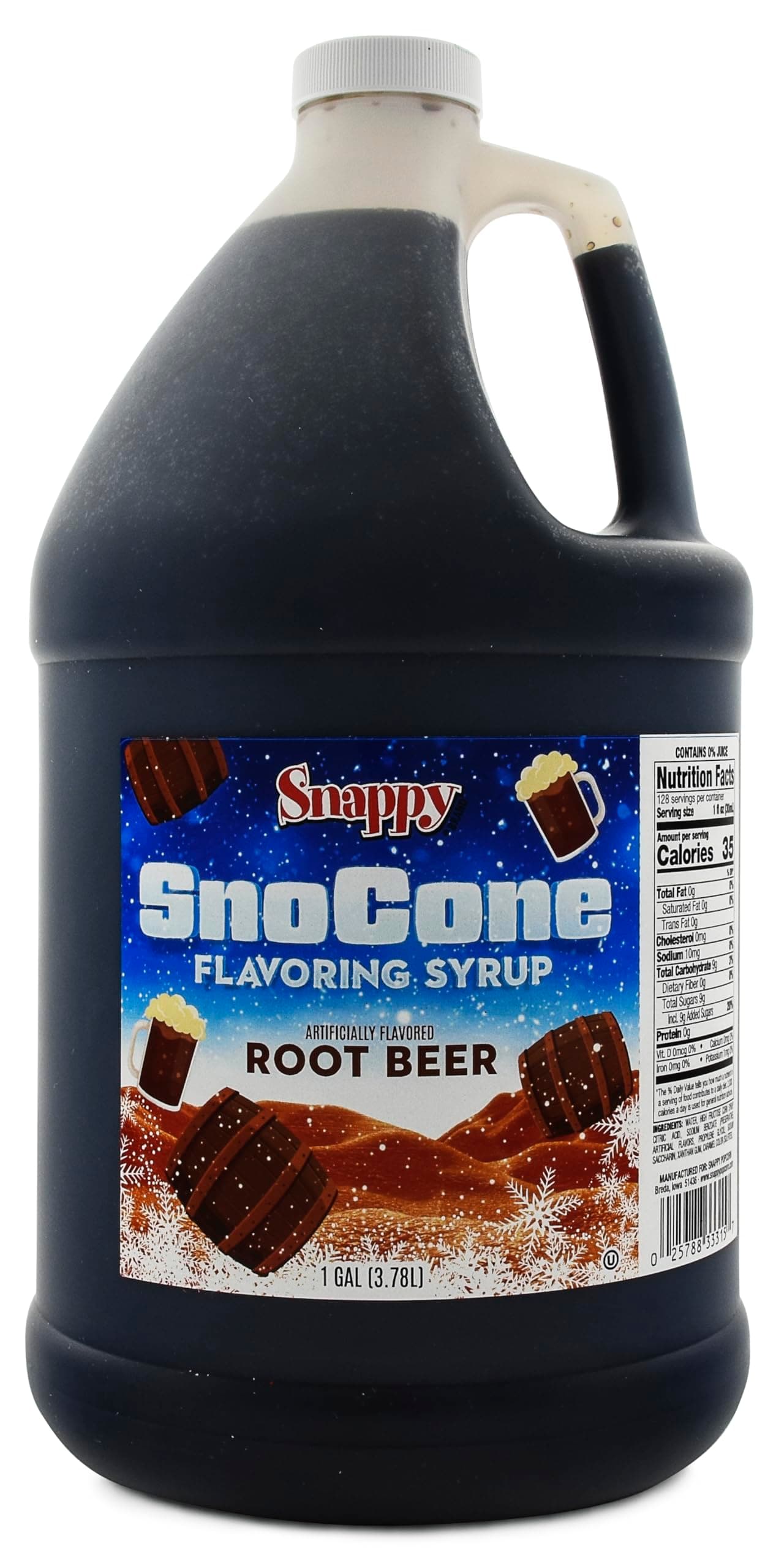 Snappy Popcorn Root Beer Sno Cone Syrup, 1 Gallon, 11 Pound
