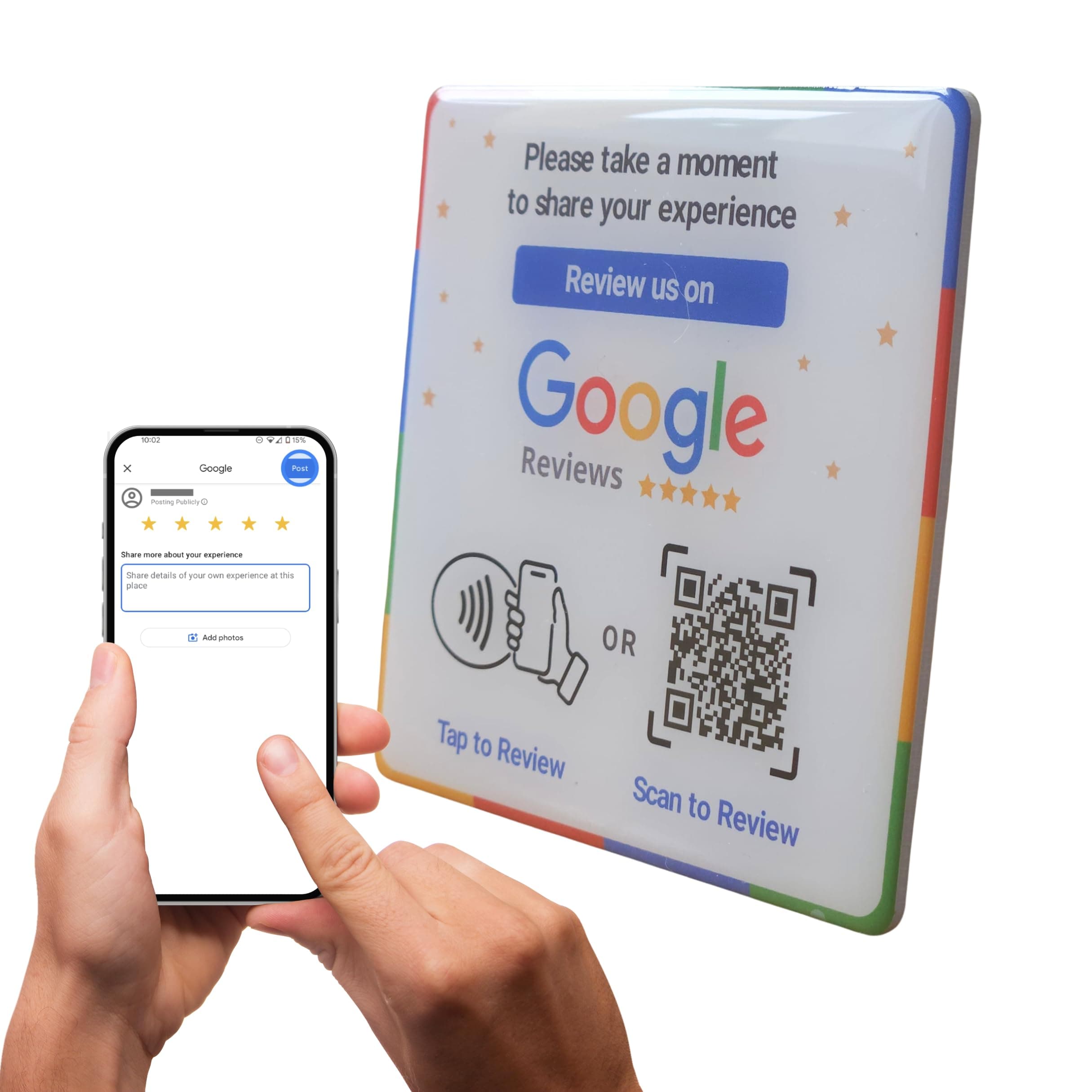 NFC Google Review Epoxy Plate - Boost Customer Reviews 300% with Tap & Scan QR - Contactless Feedback for Small Business - No Subscription (3.9" 1-Pack)