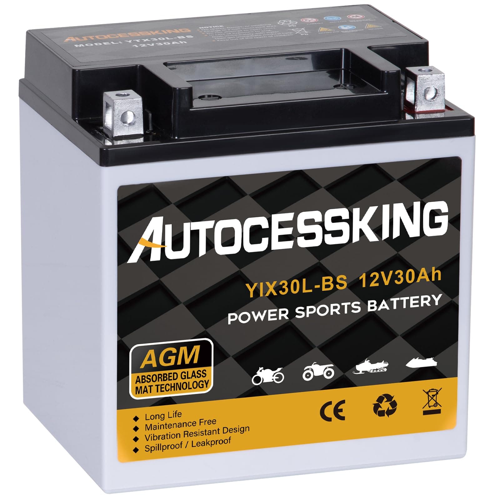 YTX30L-BS Motorcycle Battery, 12V 30AH Rechargeable Maintenance Free Sealed AGM Battery Powersport Replacement Battery for ATV and Scooter