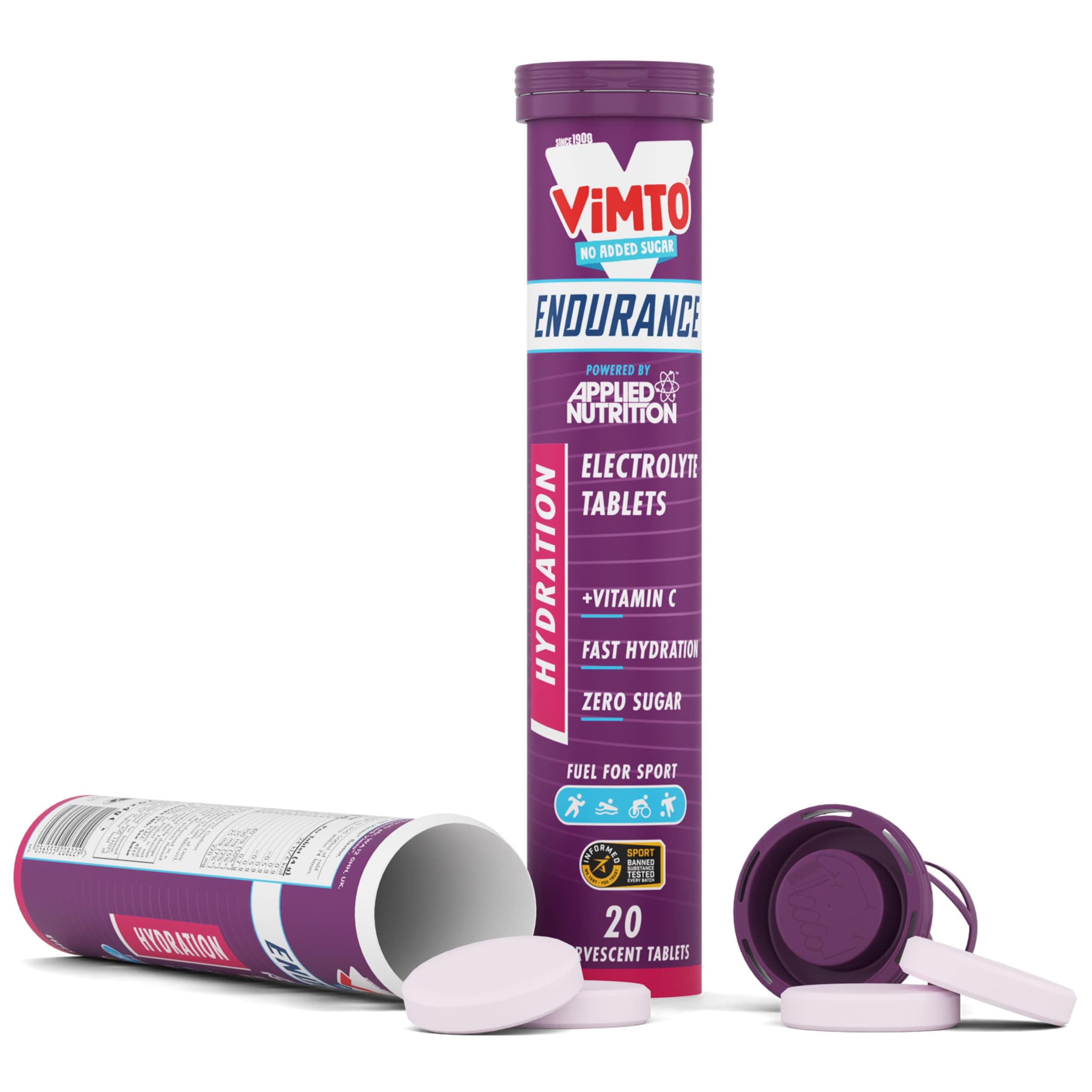 Applied Nutrition Endurance Hydration Electrolyte Tablets - 400mg Electrolytes per Serving - 20 Effervescent Tablets, Sugar Free, Low Calorie, Added Vitamin C Boost Performance - Vimto