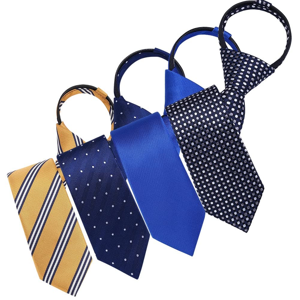 AUSKY Pre-tied Adjustable Zipper Skinny necktie,2.35inch Clip on Slim Ties for men or boys (1 Pack & 4 Packs for option)