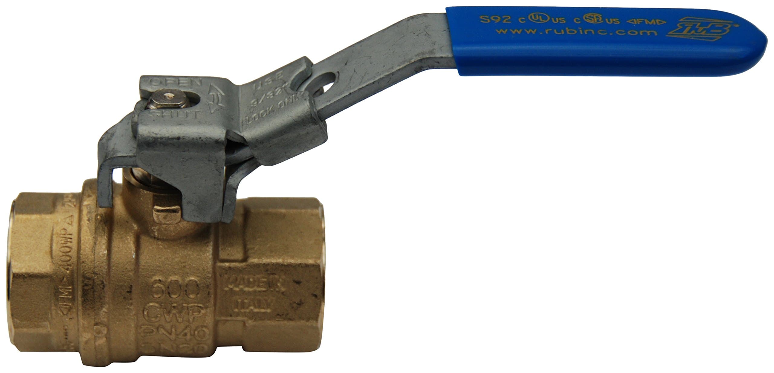 RUB S92B45Q S92 1/4" FxF Locking Handle Ball Valve, Water Steam Gas Industrial Use Hot Forged Brass Full Port, 25, 000 Cycle, 100% Made in Italy, 0.25"