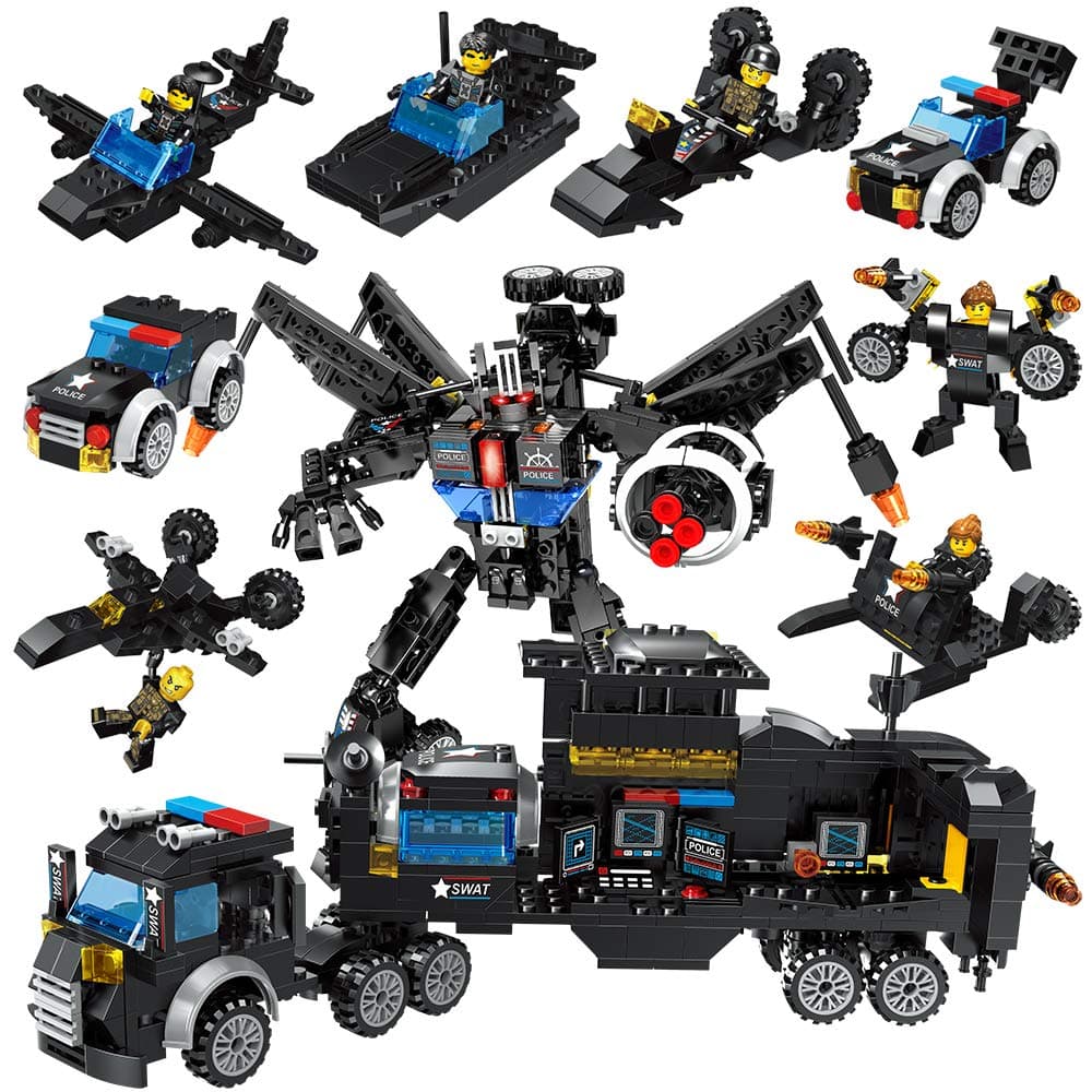 Lucky Doug 701 PCS Building Bricks Set, 26 in 1 Police Car Building Toys Can Build Deformable Robots Heavy-duty Cars, Classic Creative Building Blocks Compatible with All Major Brands for Kids Ages 6+