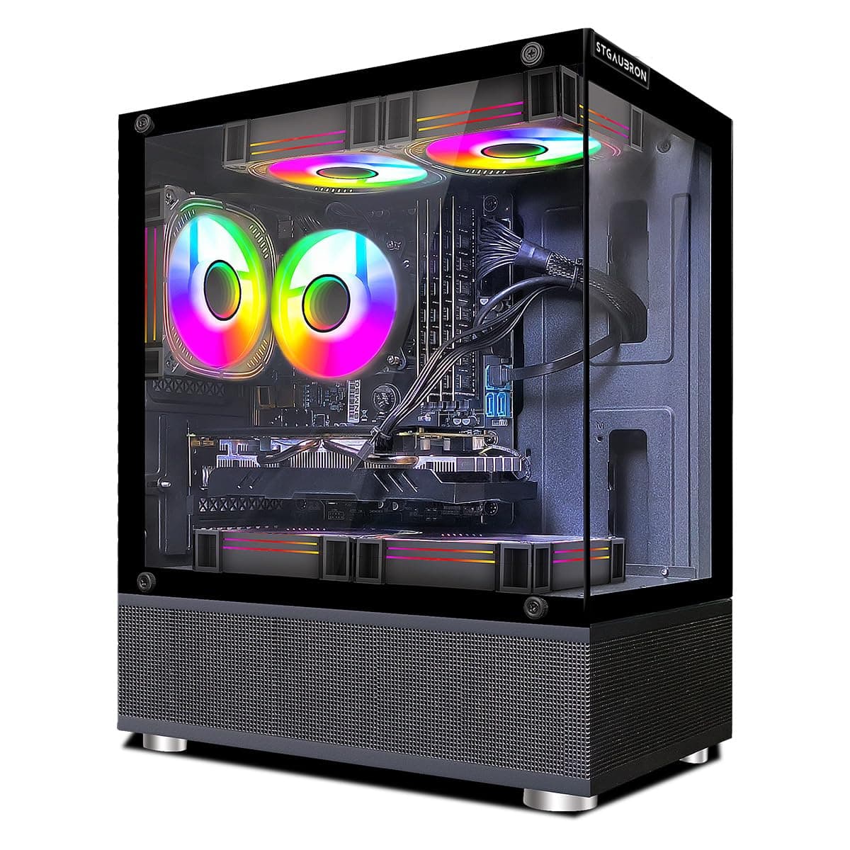 STGAubron Gaming PC Computer Desktop, Radeon RX 470 8G, Intel 10th Gen G5905 3.5GHz, 16GB DDR4 RAM, 512GB SSD, 600M WiFi, BT 5.0, RGB Fan x5, Windows 11 Home