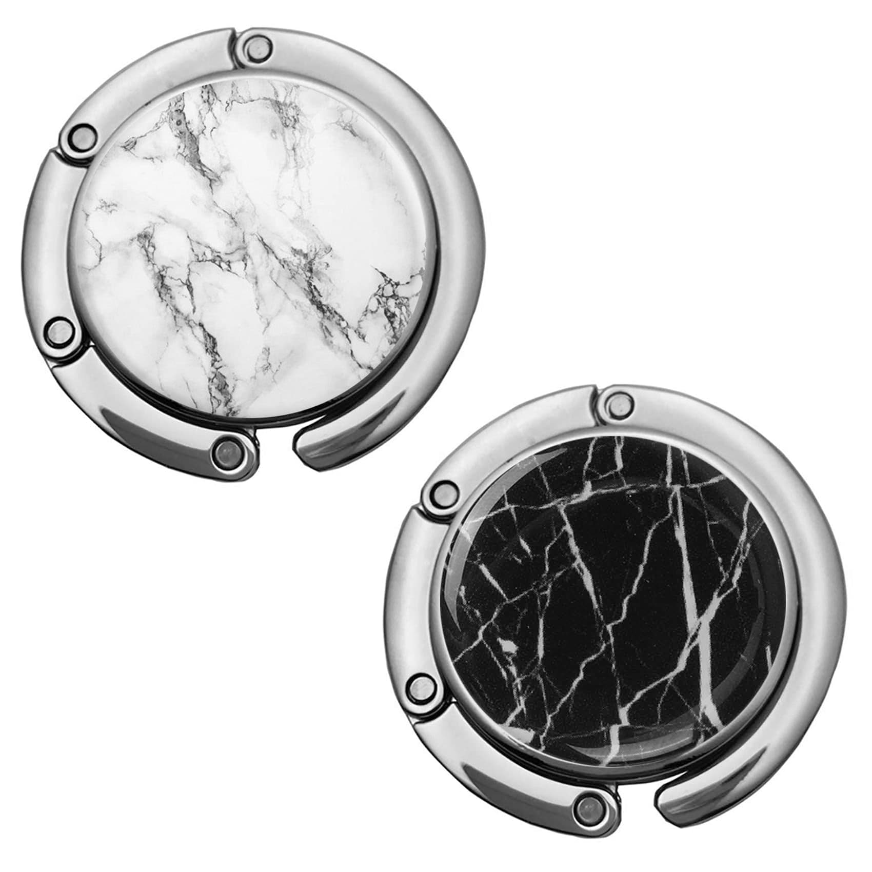 Bosketo Foldable Purse Hook Womens Bag Table Hanger Collection Desk Hooks for Purse (White+Black Marble Hook)