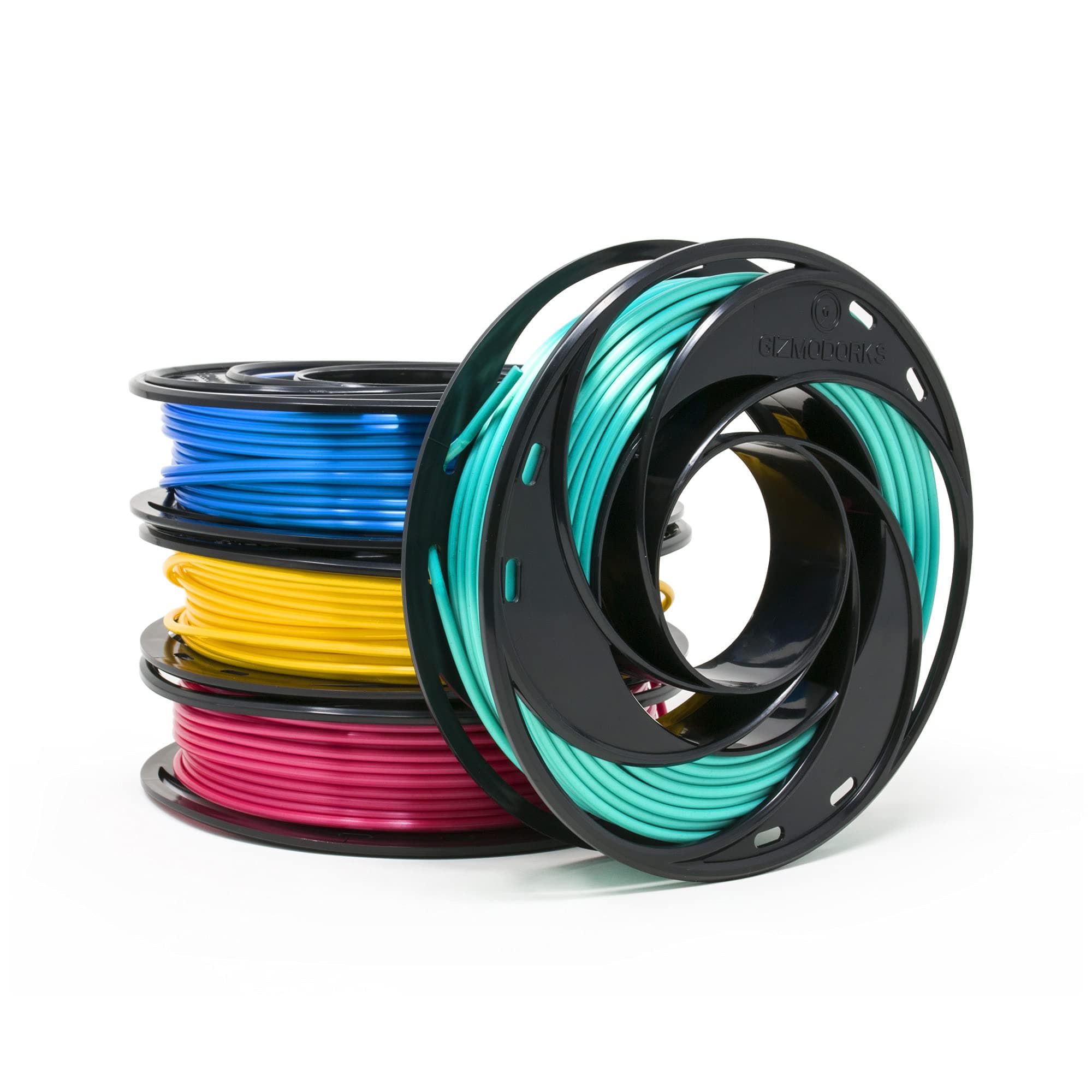 Gizmo Dorks Silk PLA 3D Printer Filament 1.75mm 200g, 4 Color Sample Pack - High Gloss Ocean Blue, Red Pink, Teal, Yellow Gold