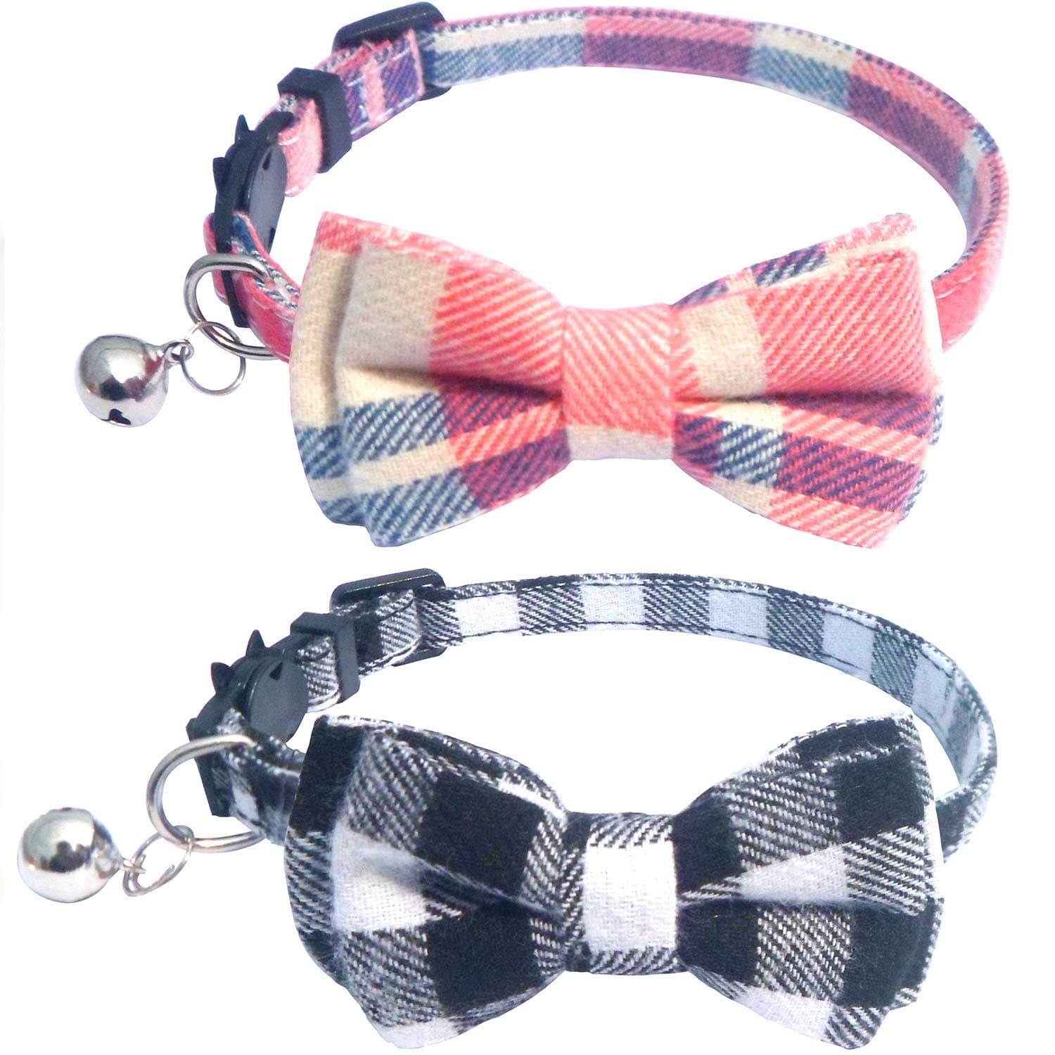 KUDES 2 Pack/Set Cat Collar Breakaway with Cute Bow Tie and Bell for Kitty and Some Puppies, Adjustable from 7.8-10.5 Inch